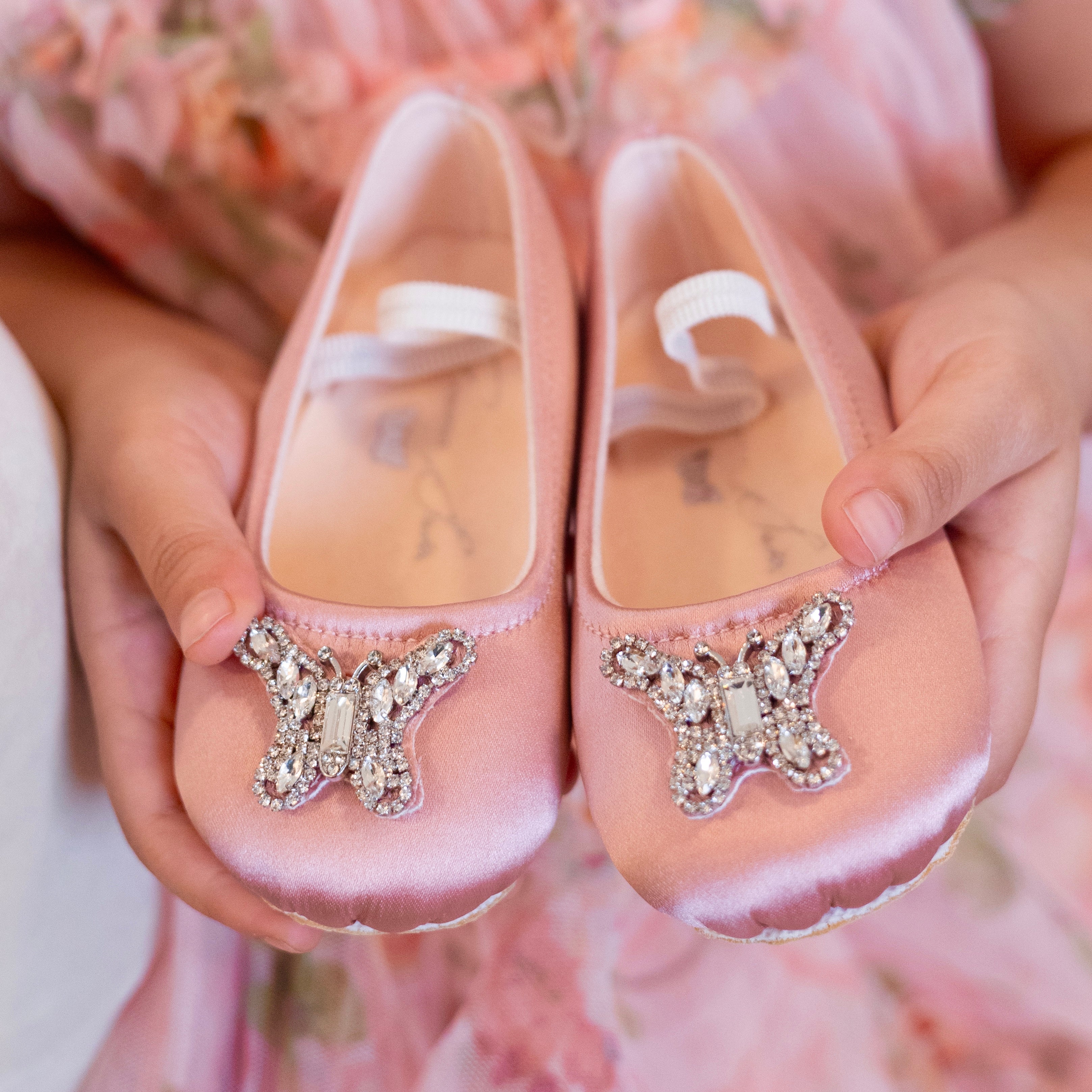 Odette Butterfly Baby Shoes | Blush Pink Satin