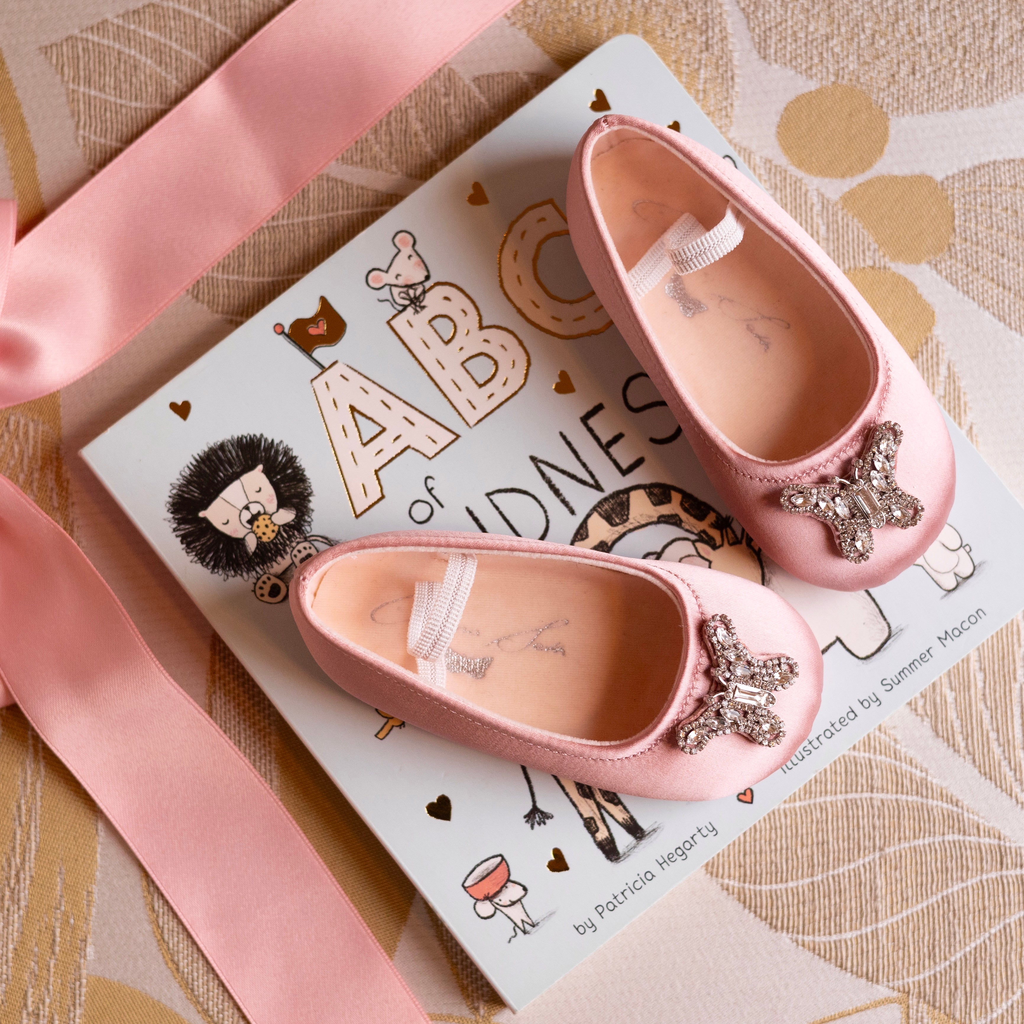 Odette Butterfly Baby Shoes | Blush Pink Satin