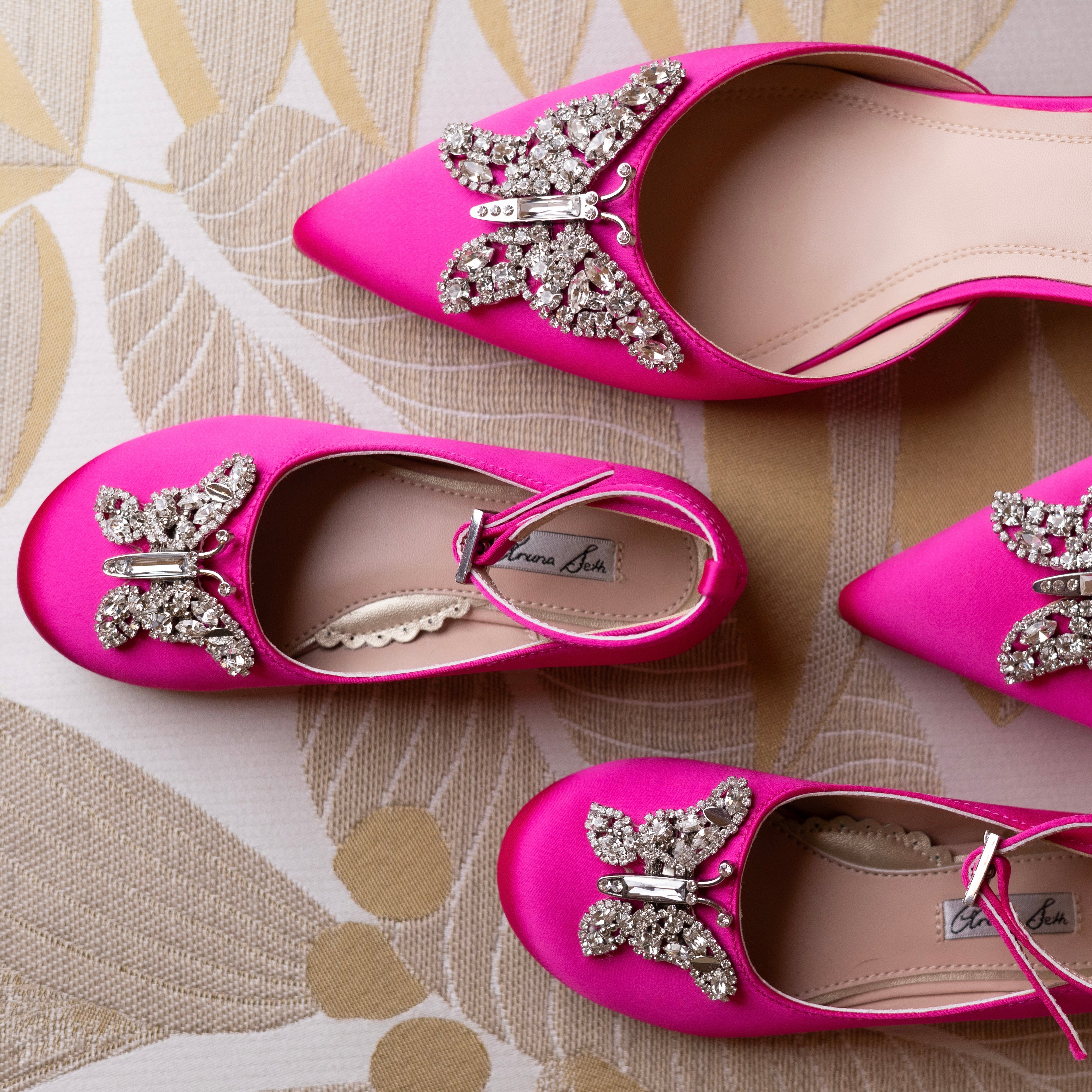 Angelina Butterfly Girls Shoes Neon Pink Satin Ballerina