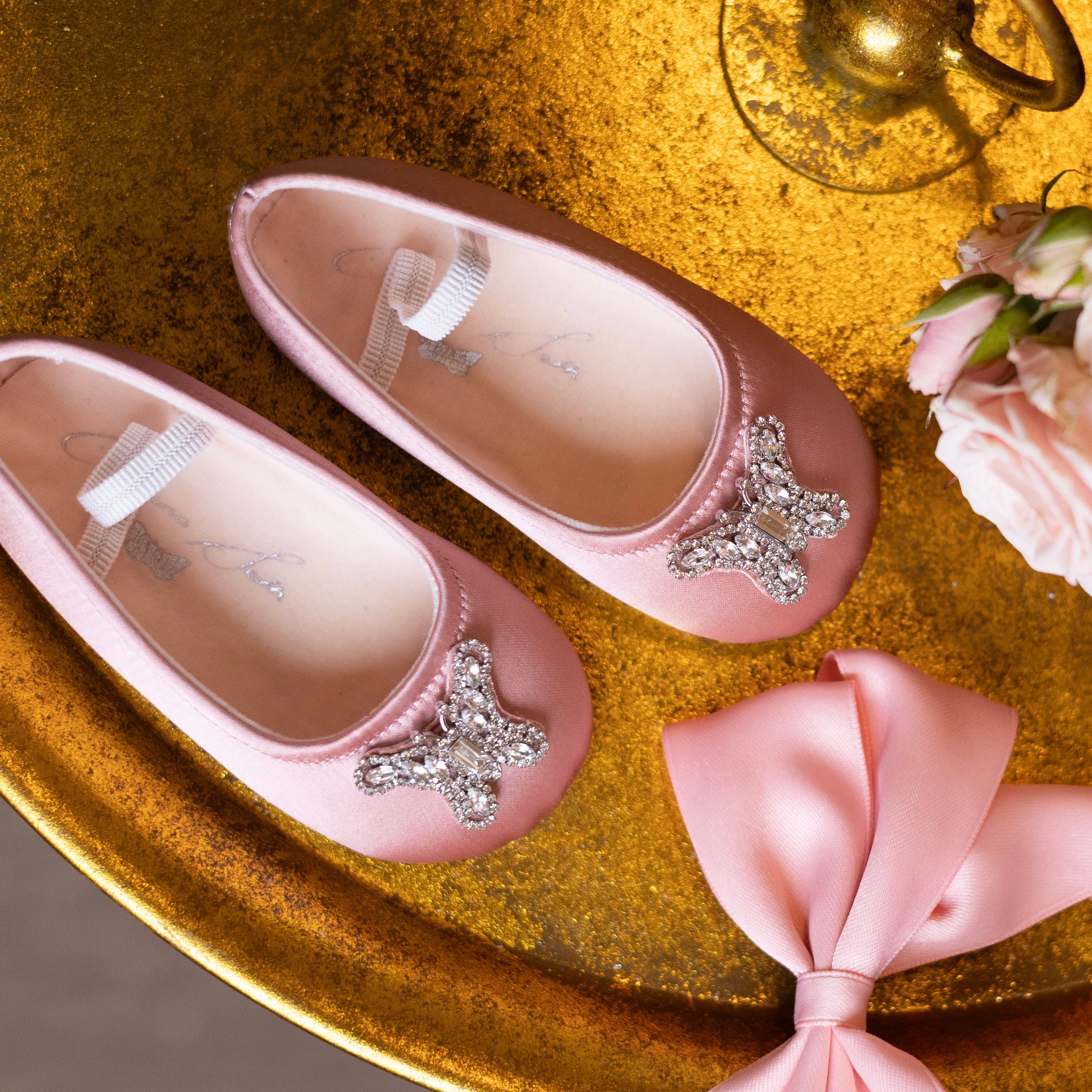 Odette Butterfly Baby Shoes | Blush Pink Satin