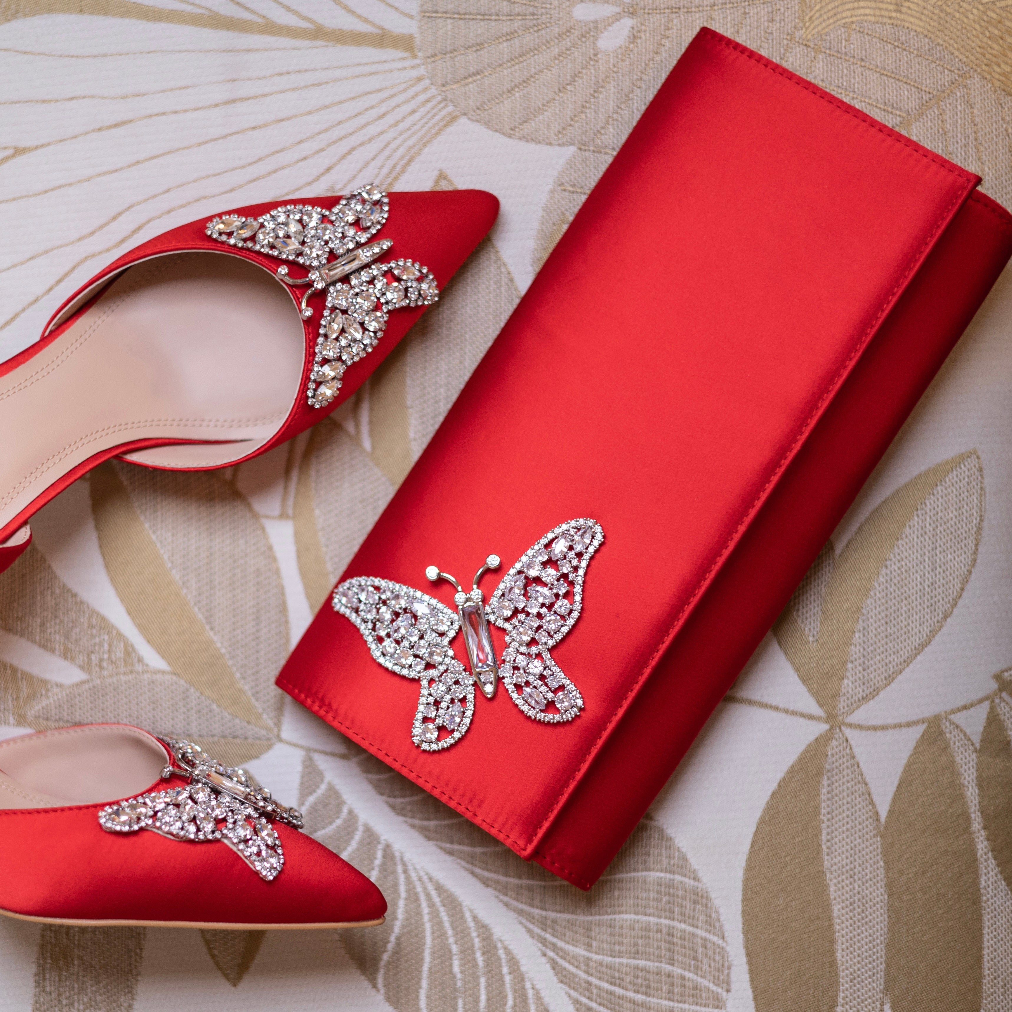 Red Satin Butterfly Clutch Bag