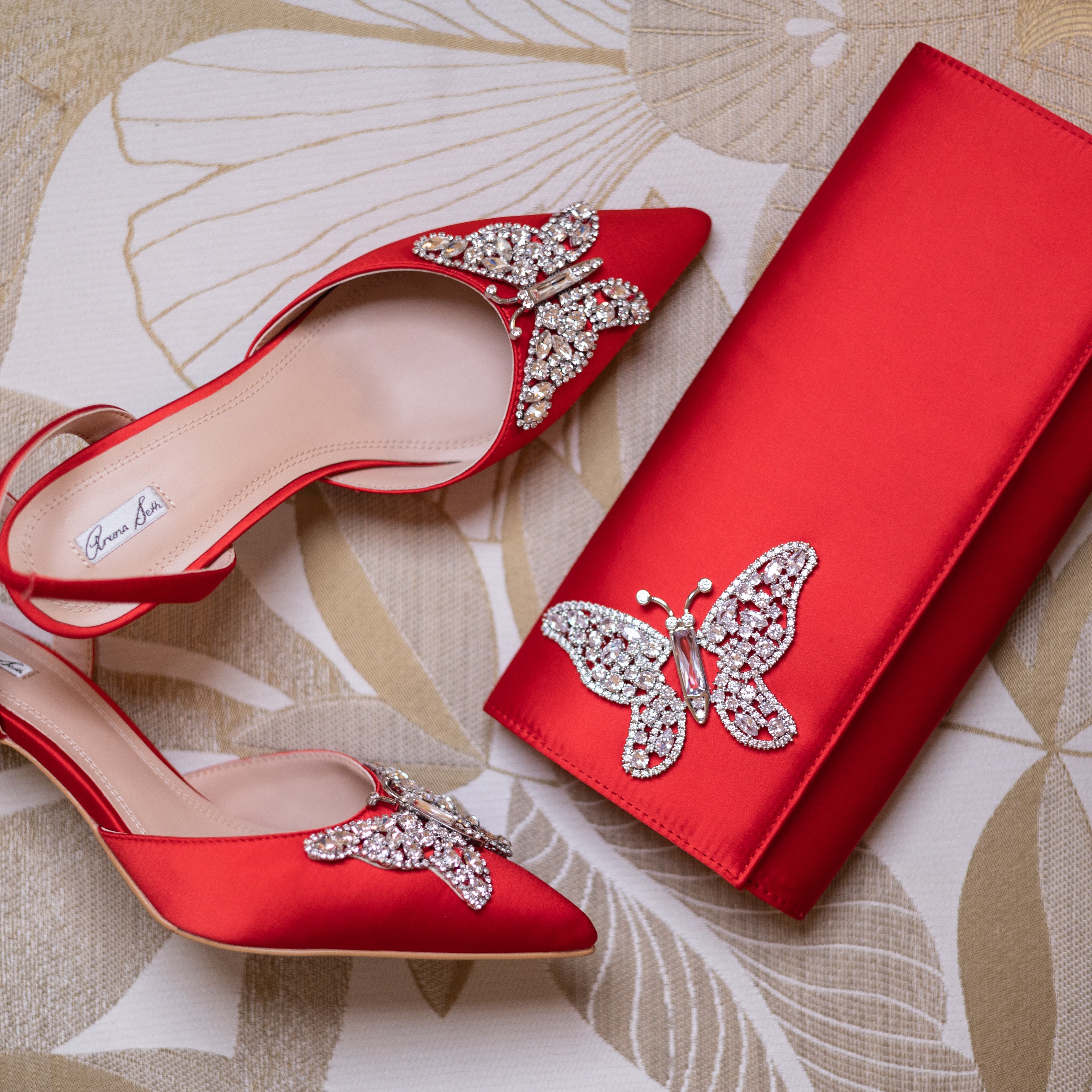 Love Butterfly Slingback Heels Red Satin