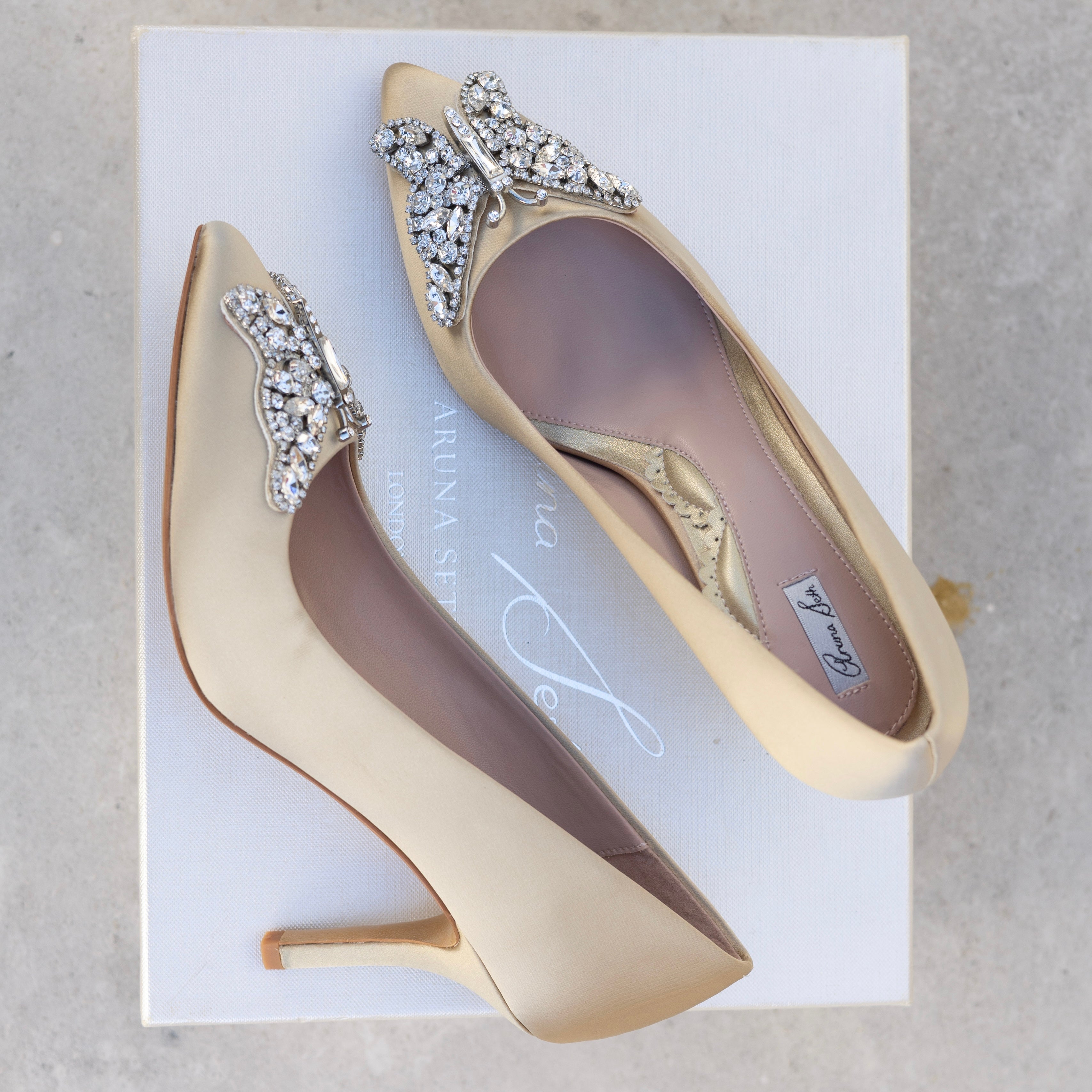 Emilia Butterfly Heels Champagne Satin