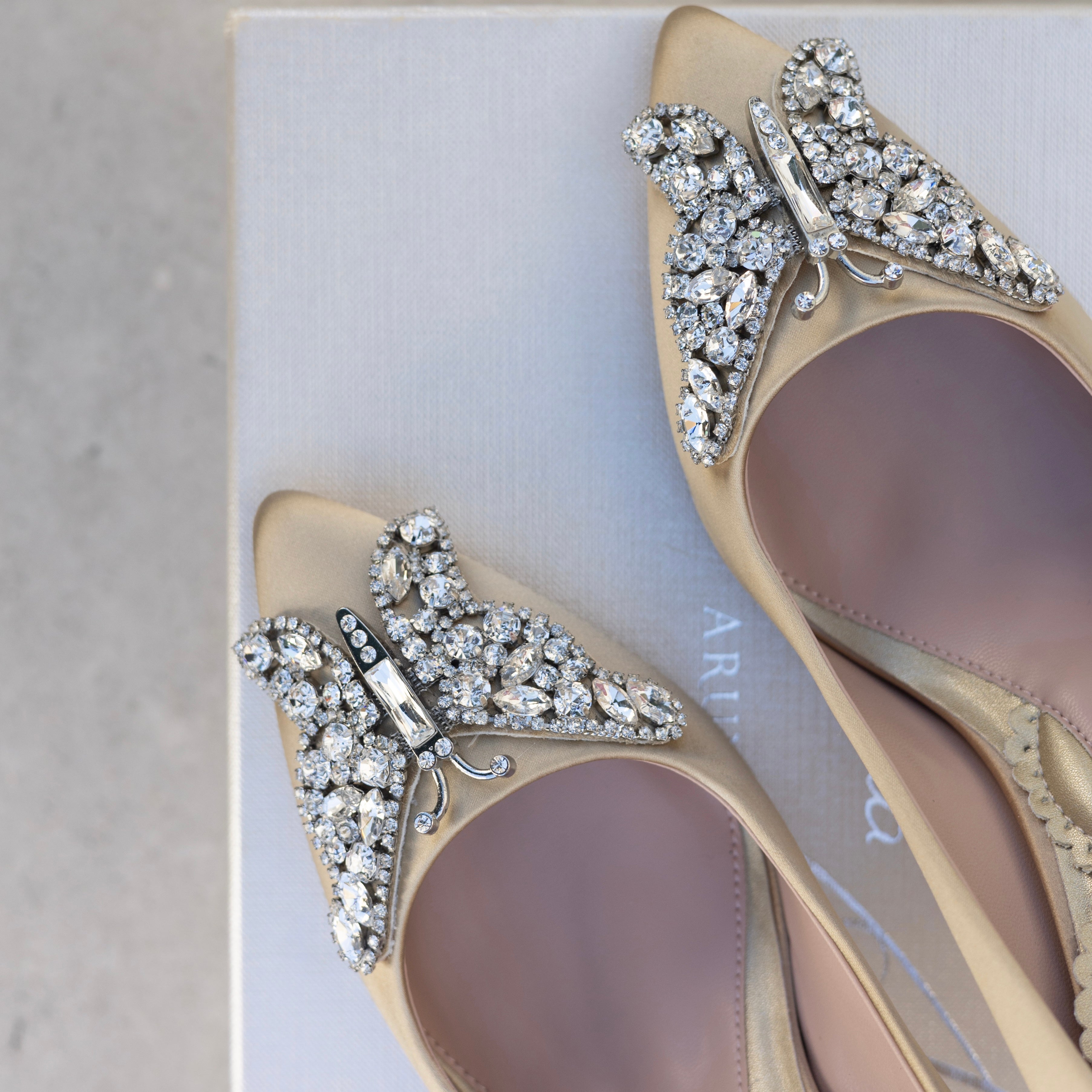 Emilia Butterfly Heels Champagne Satin