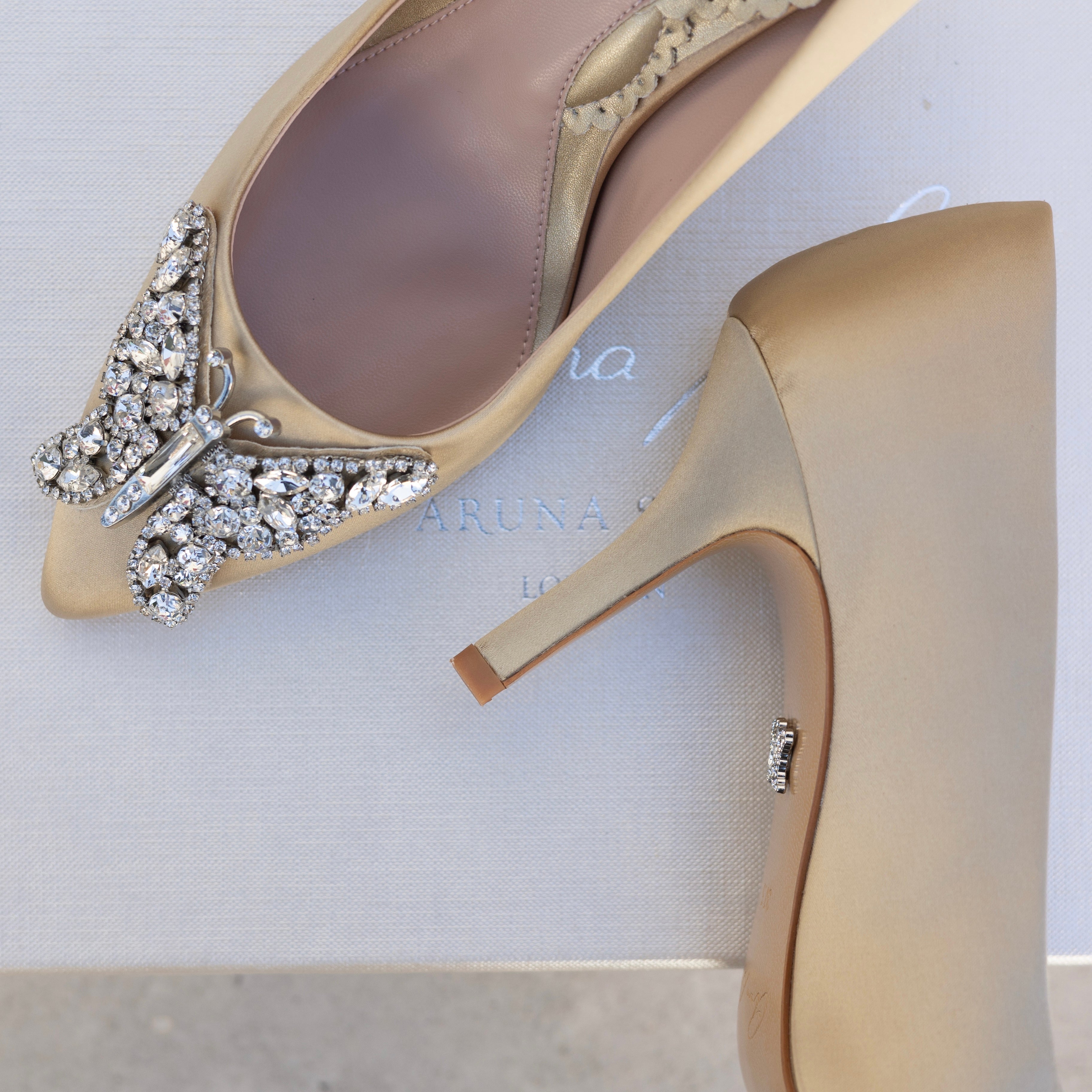 Emilia Butterfly Heels Champagne Satin