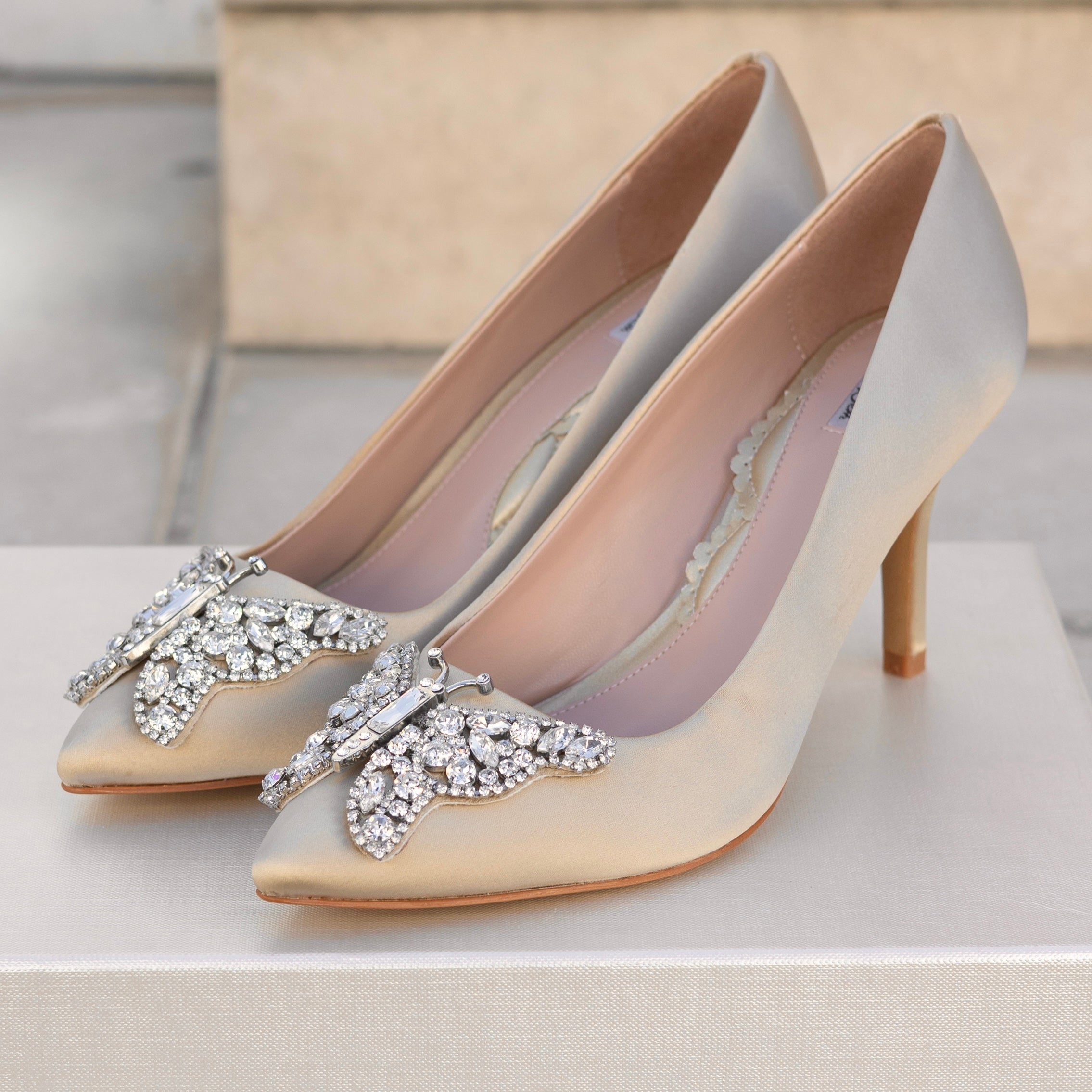 Emilia Butterfly Heels Champagne Satin