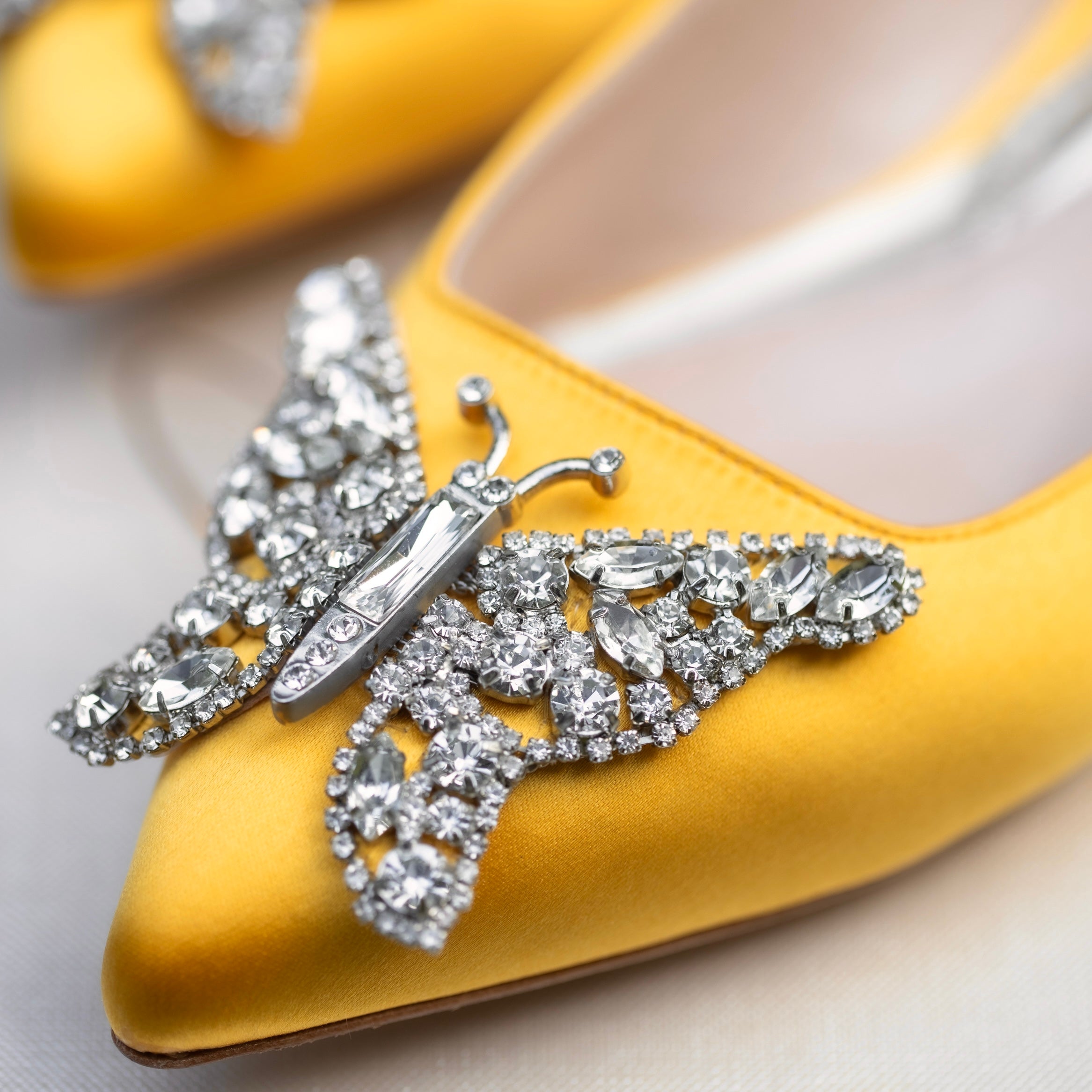 Eliana Butterfly Pointy Flats Yellow Satin
