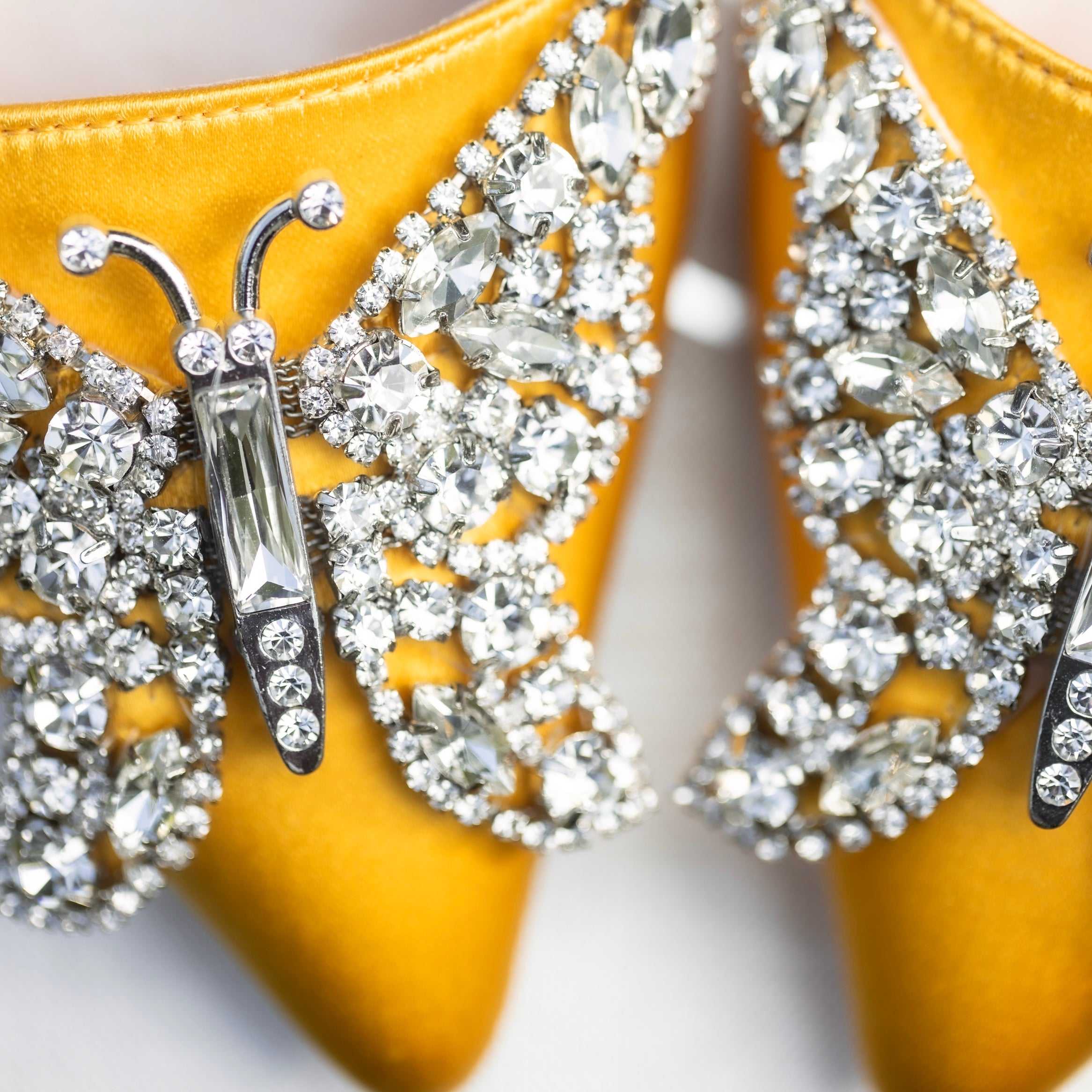 Eliana Butterfly Pointy Flats Yellow Satin