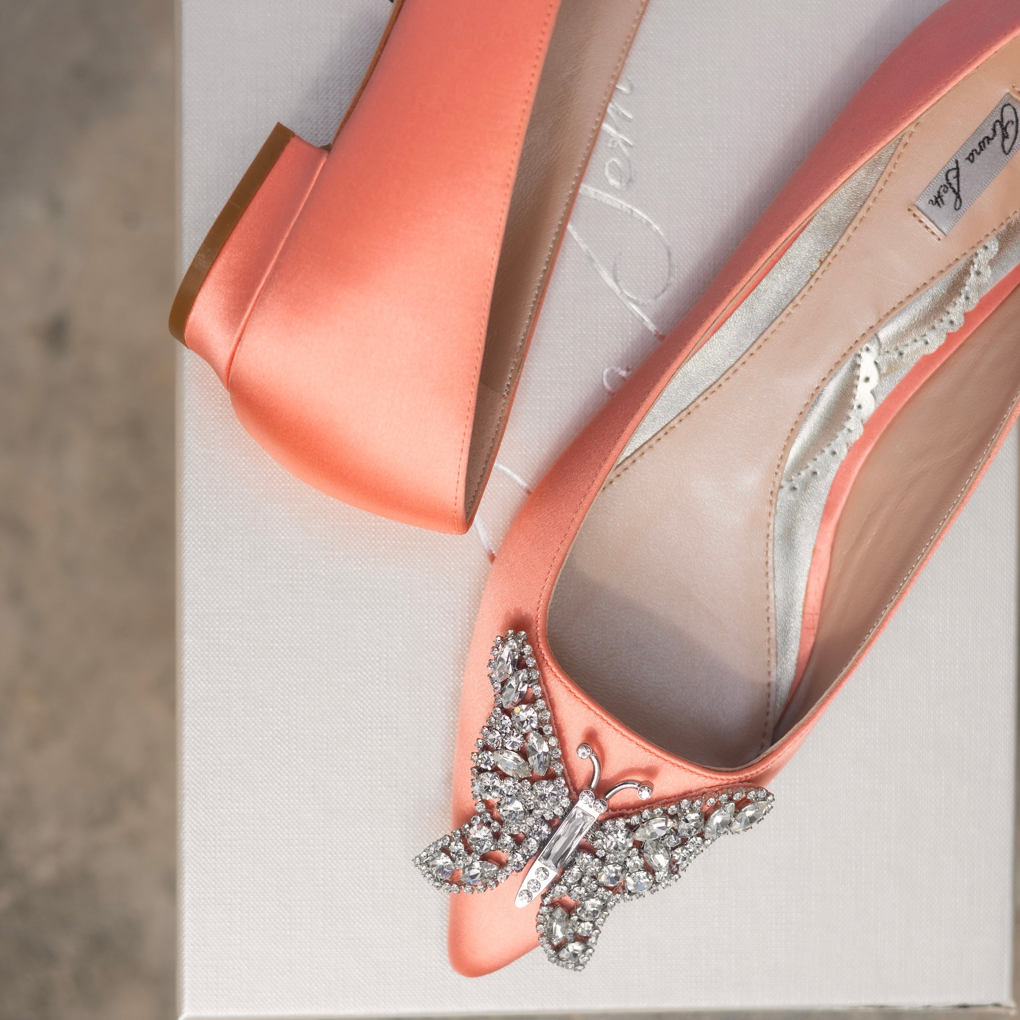 Eliana Butterfly Pointy Flat Coral Satin