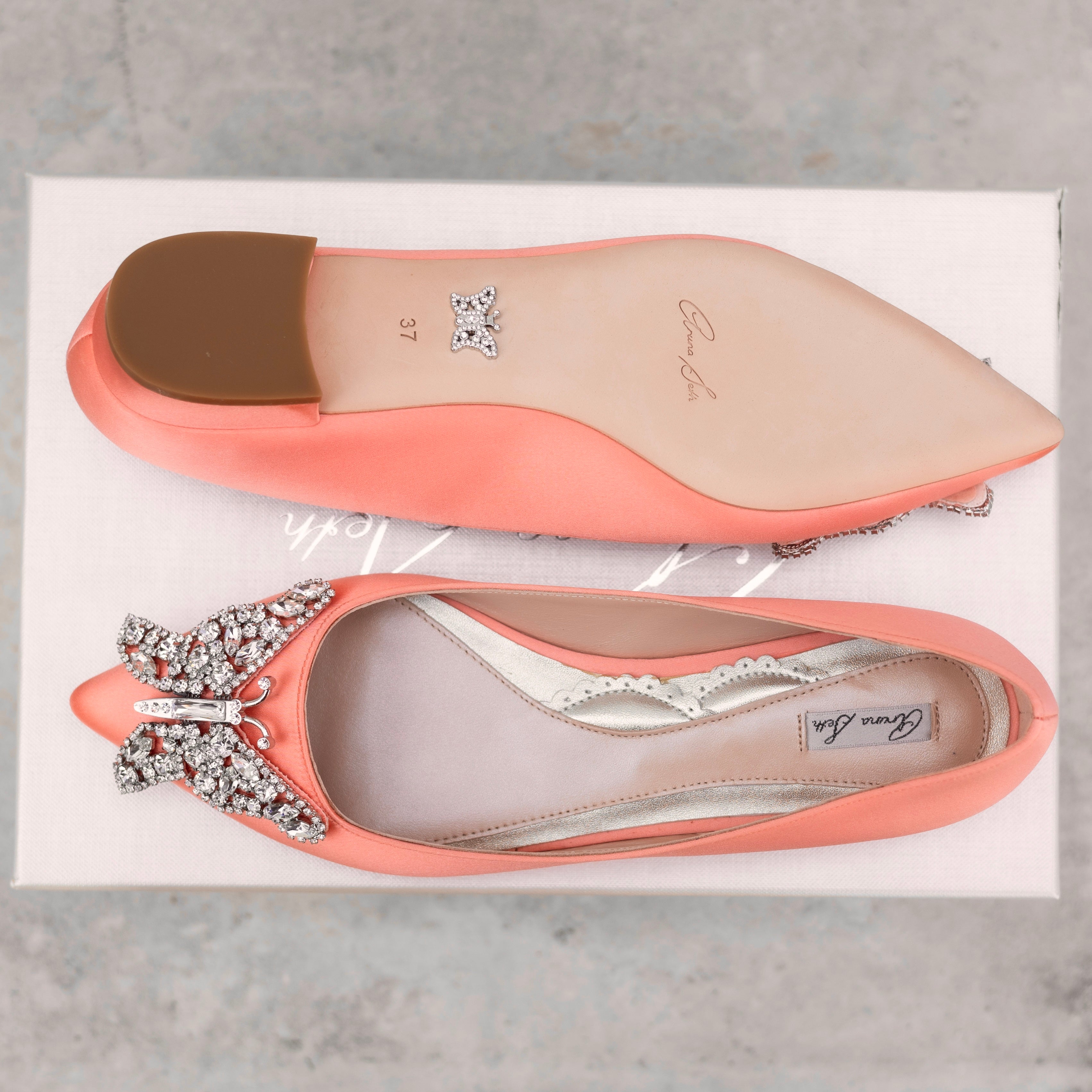 Eliana Butterfly Pointy Flat Coral Satin