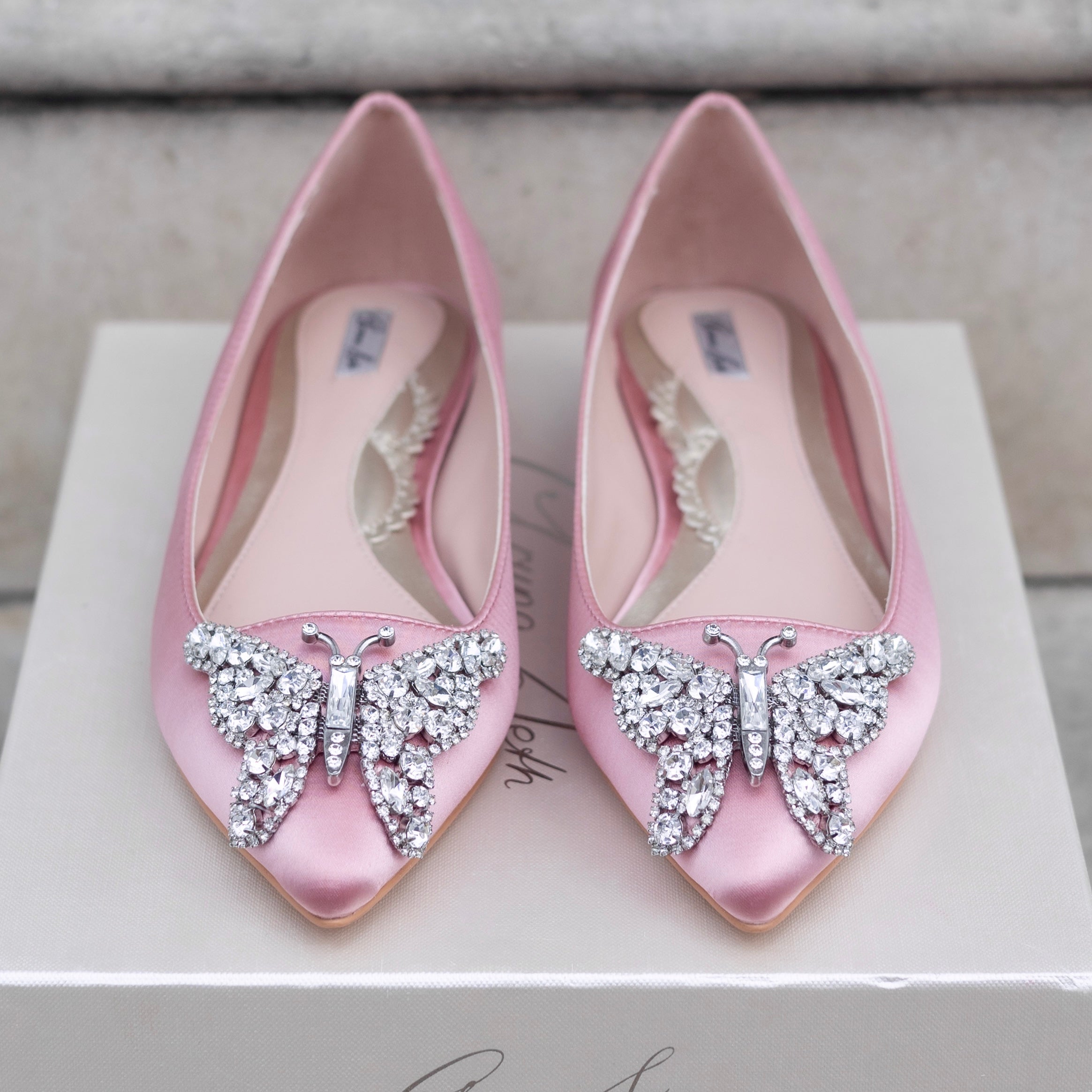 Eliana Butterfly Pointy Flats Blush Pink Satin