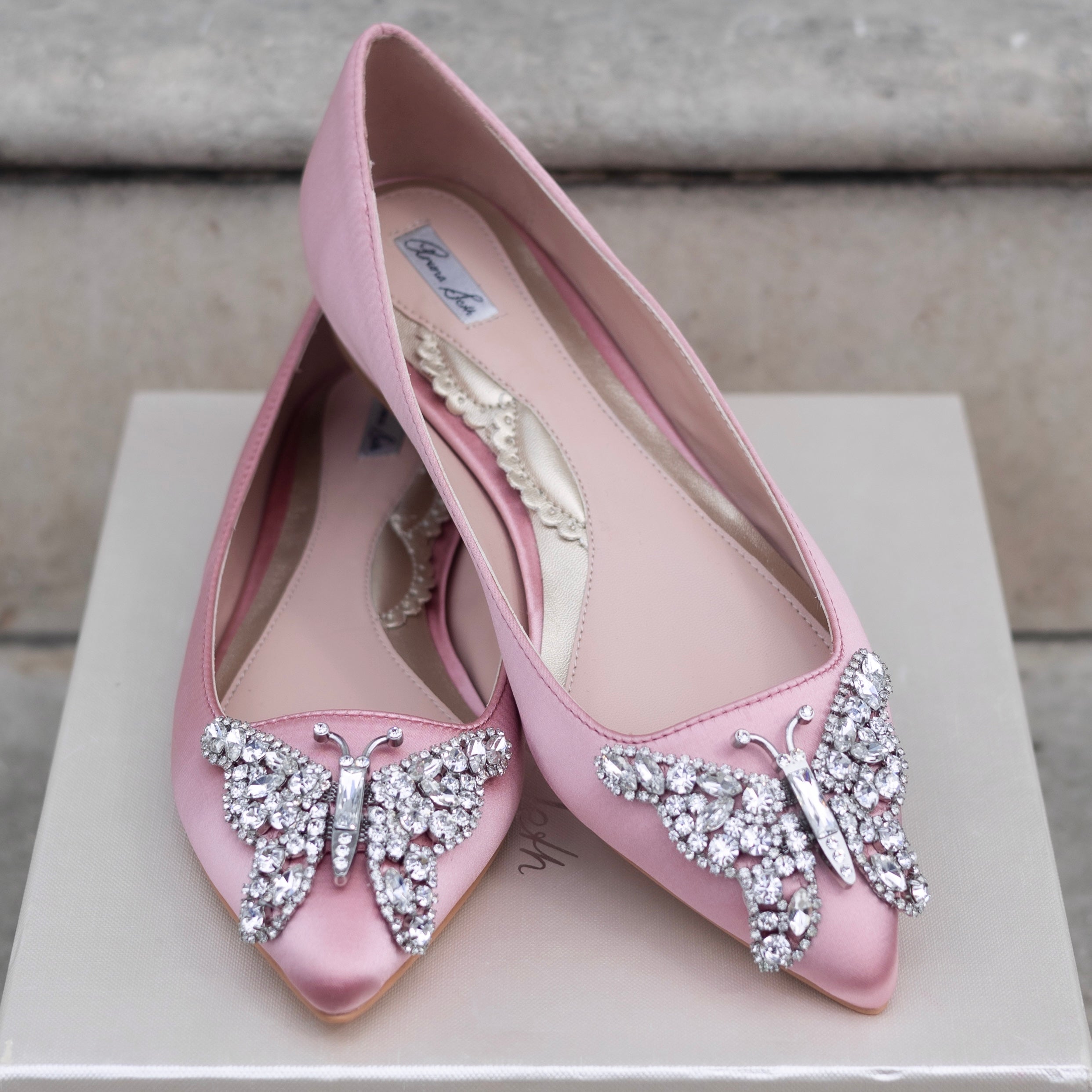 Eliana Butterfly Pointy Flats Blush Pink Satin