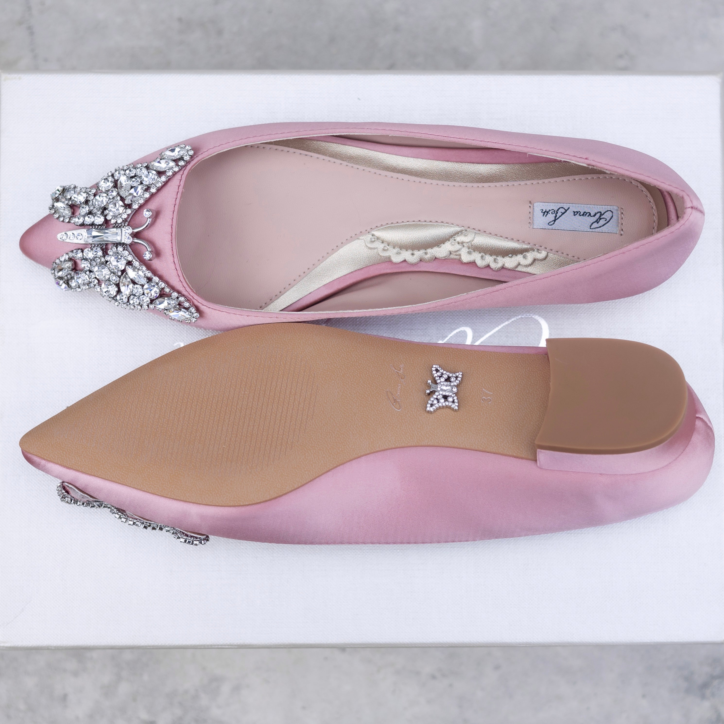 Eliana Butterfly Pointy Flats Blush Pink Satin