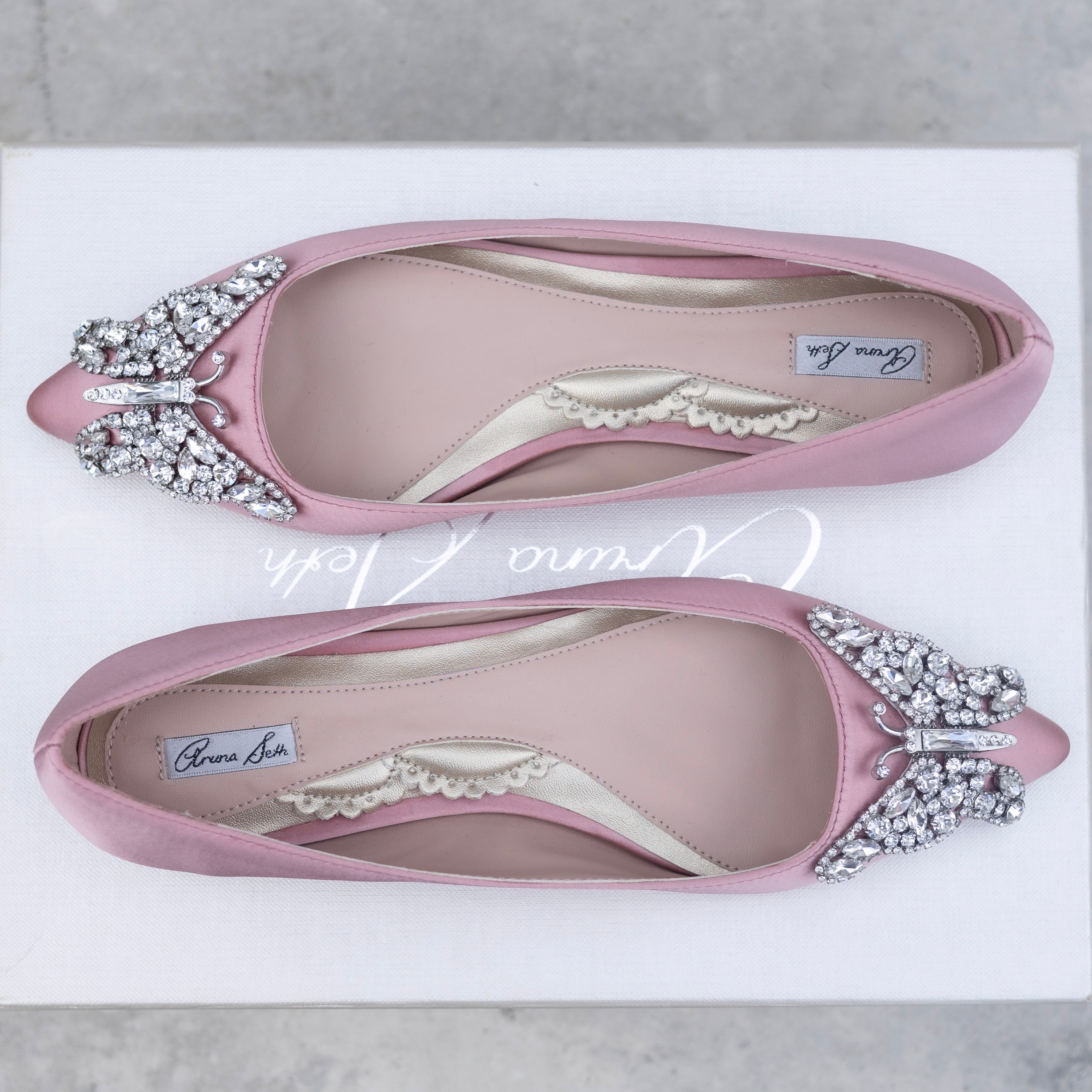 Eliana Butterfly Pointy Flats Blush Pink Satin