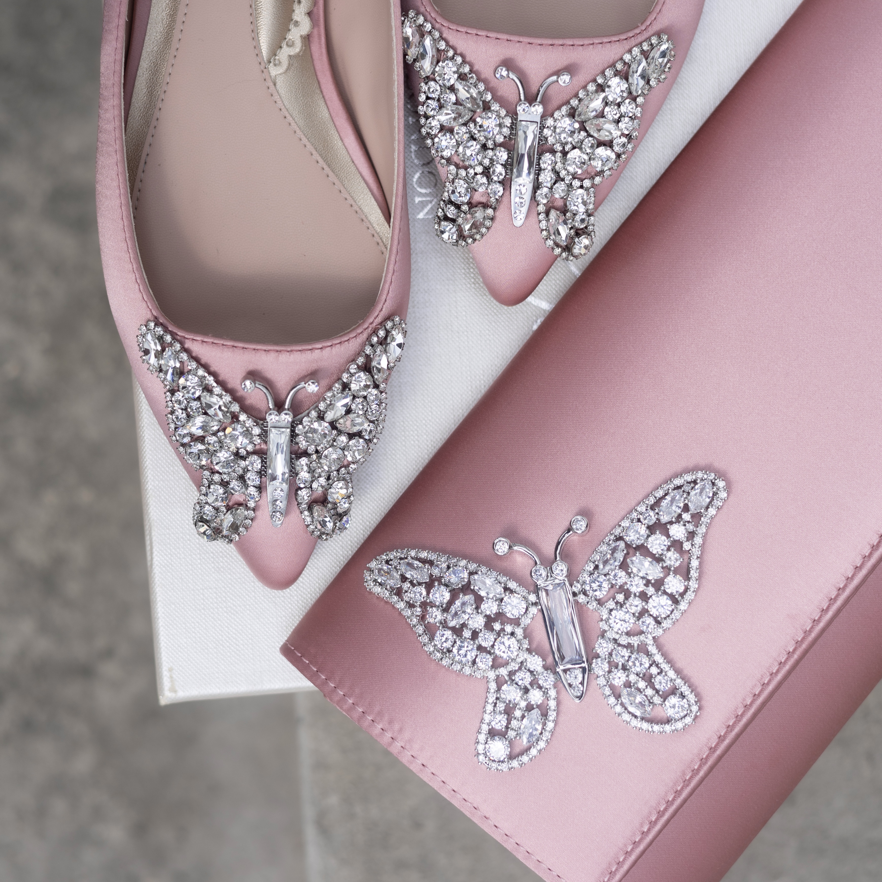 Eliana Butterfly Pointy Flats Blush Pink Satin
