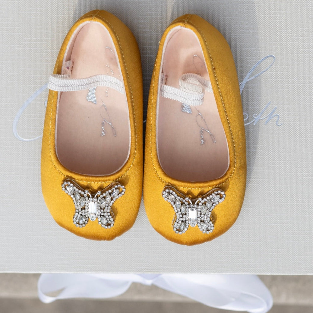 Odette Butterfly Baby Shoes | Antique Gold Satin