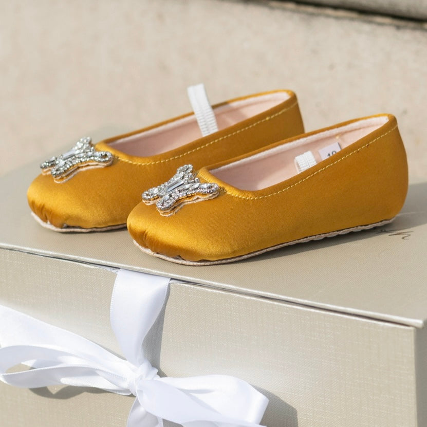 Odette Butterfly Baby Shoes | Antique Gold Satin