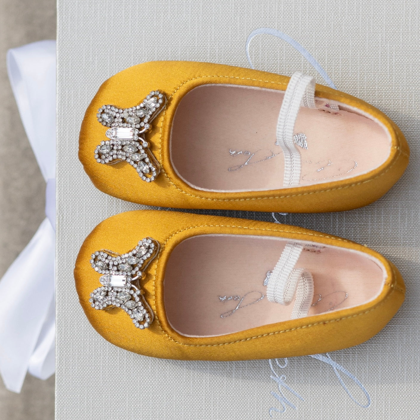 Odette Butterfly Baby Shoes | Antique Gold Satin