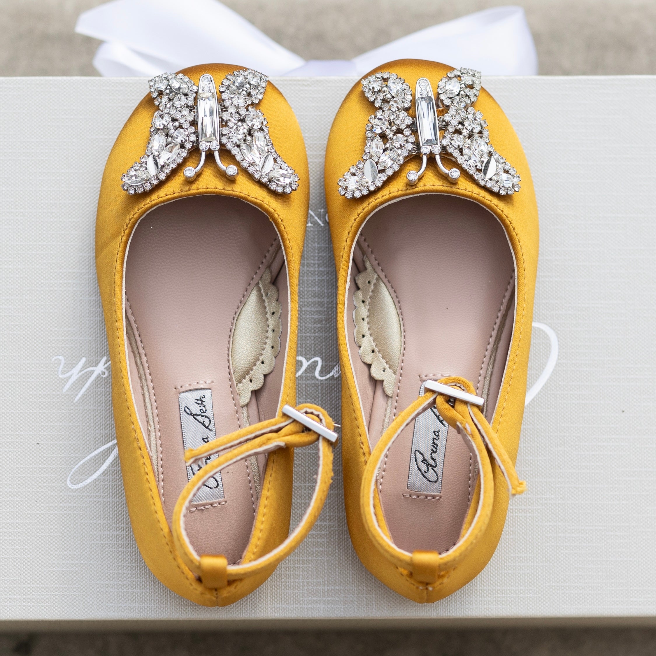Angelina Butterfly Girls Shoes Antique Gold Satin