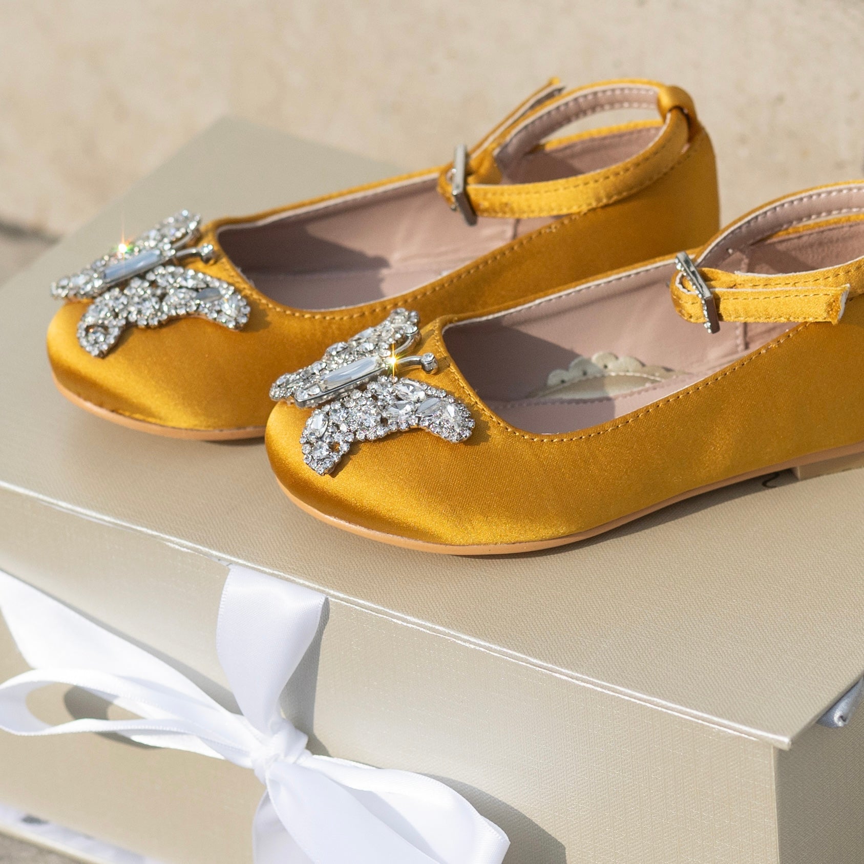 Angelina Butterfly Girls Shoes Antique Gold Satin