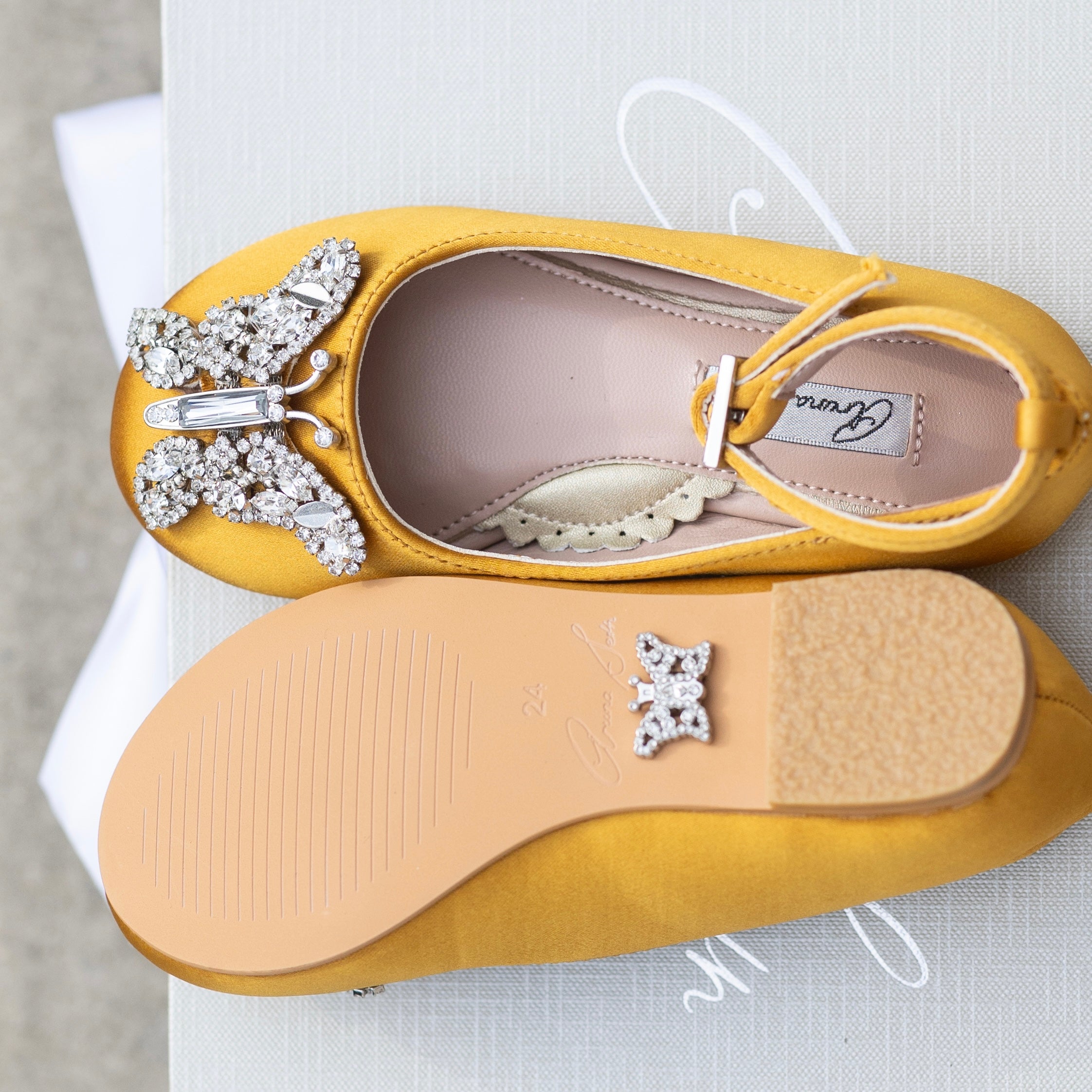 Angelina Butterfly Girls Shoes Antique Gold Satin