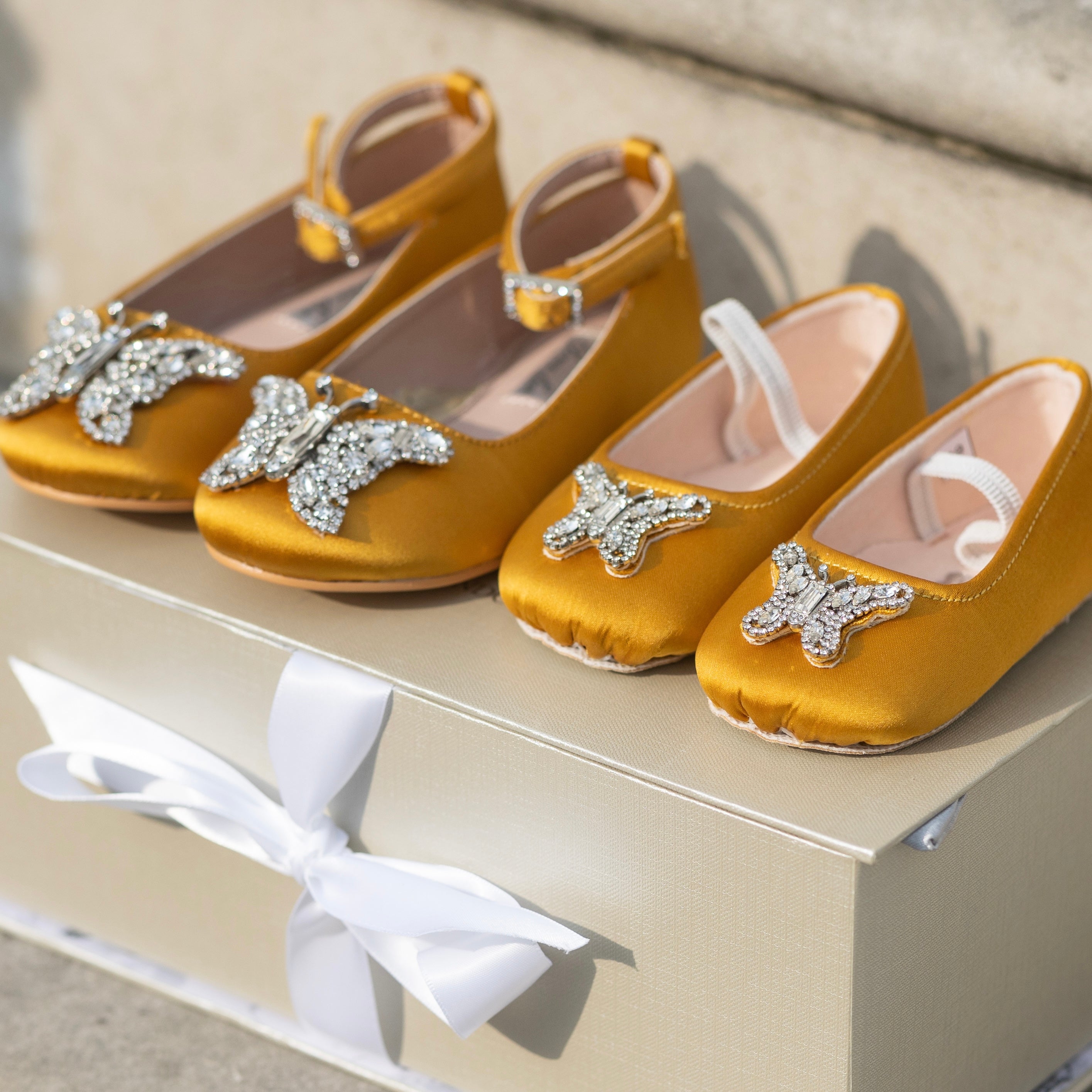 Angelina Butterfly Girls Shoes Antique Gold Satin
