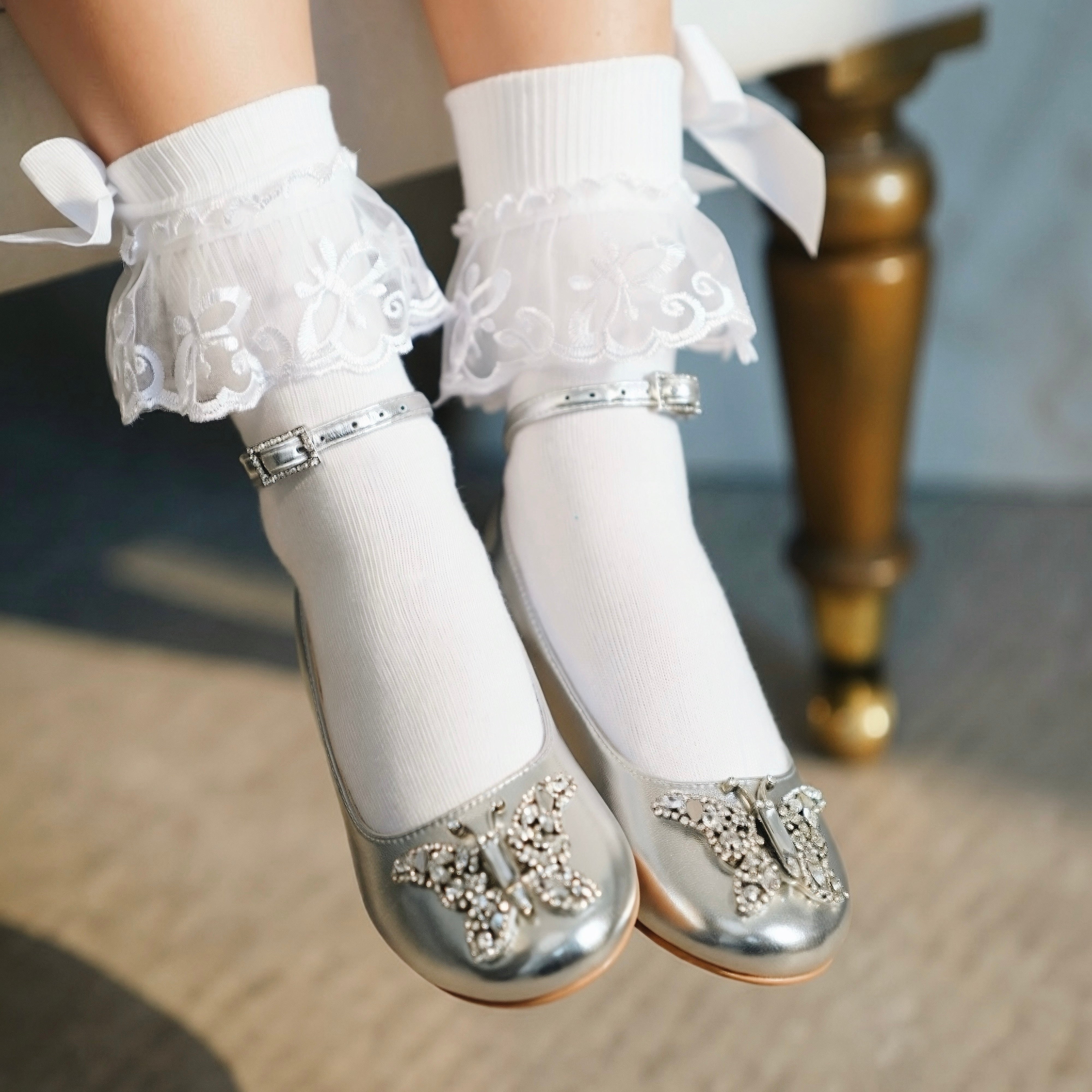 ANGELINA BUTTERFLY GIRLS SHOES SILVER METALLIC LEATHER