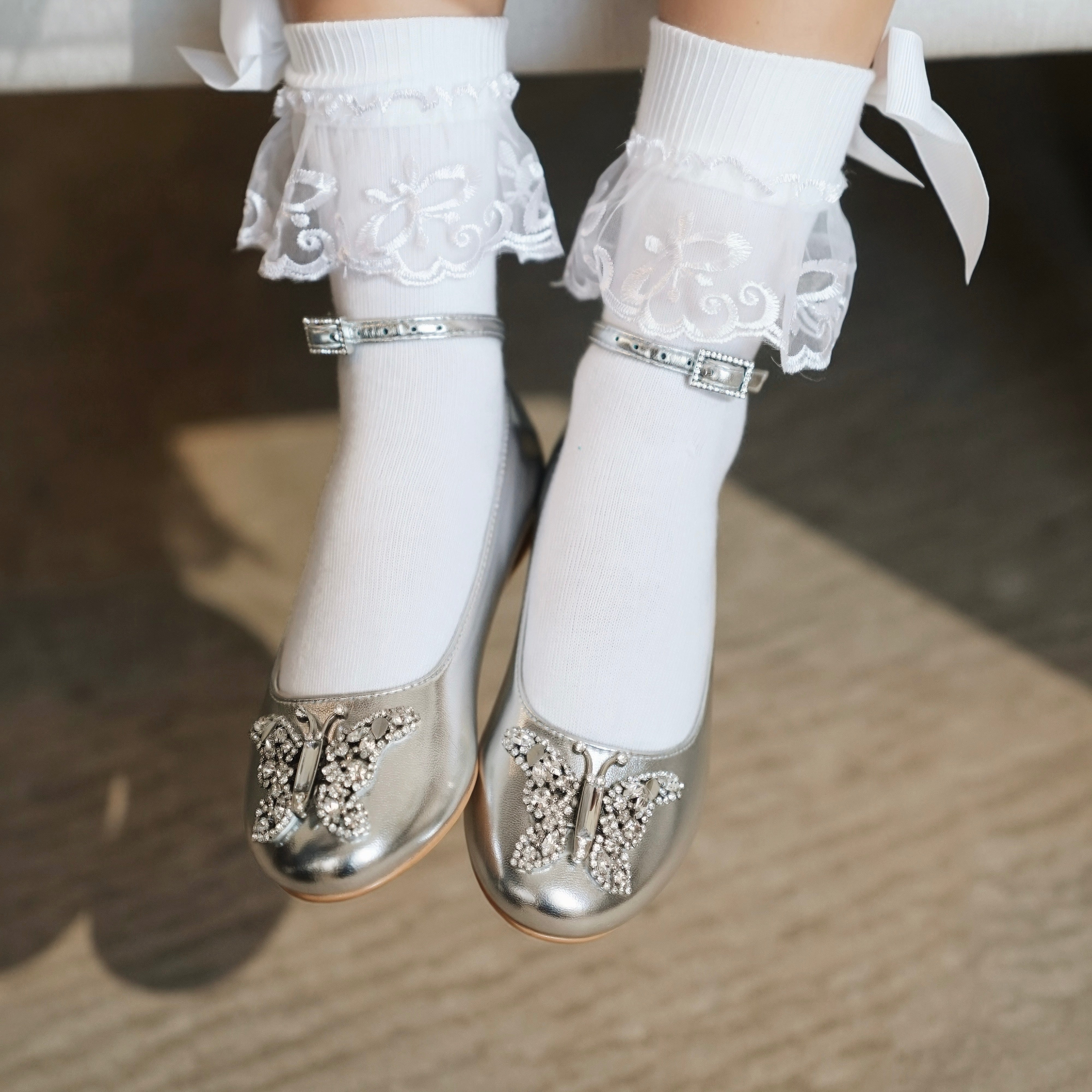 ANGELINA BUTTERFLY GIRLS SHOES SILVER METALLIC LEATHER