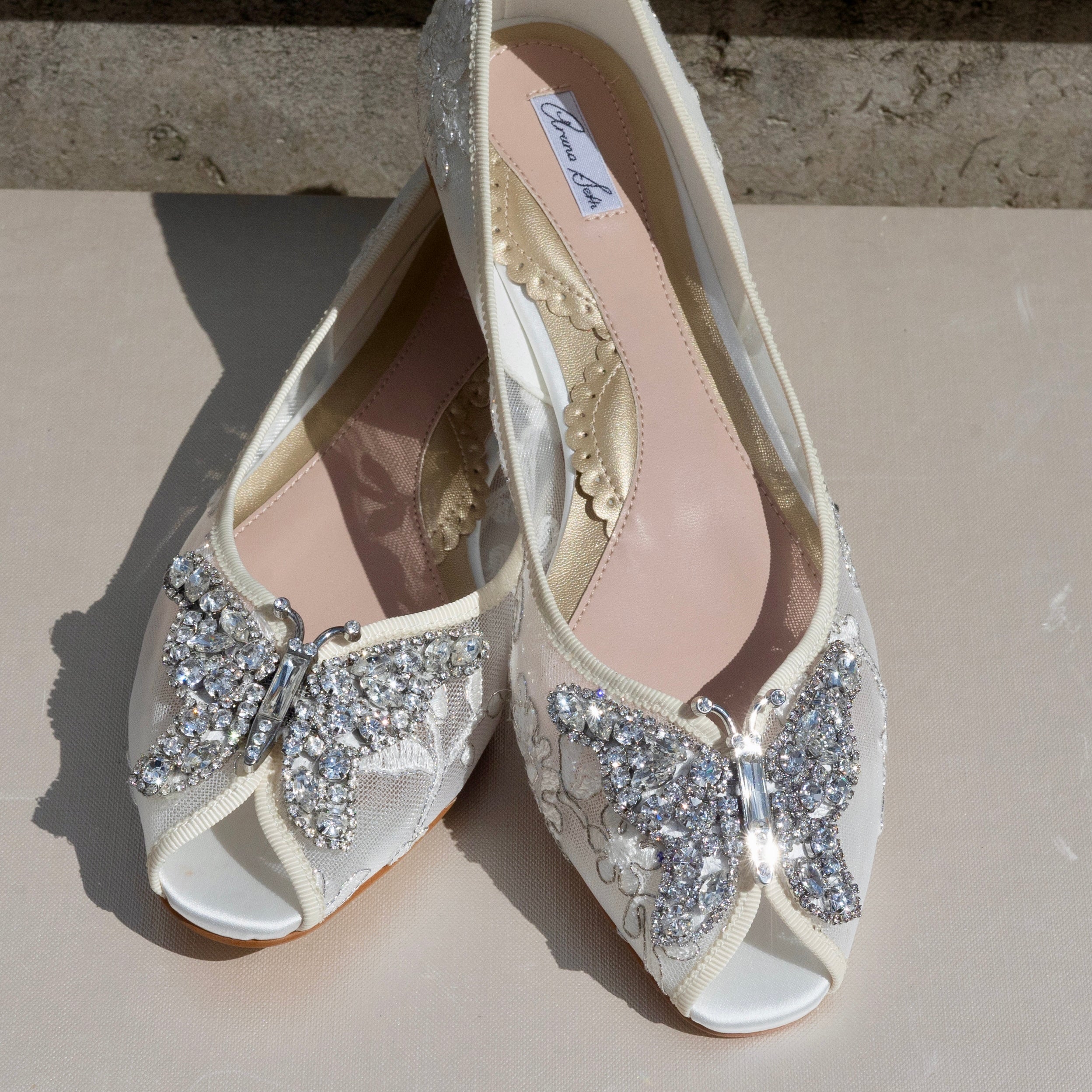 Liana Butterfly Open Toe Flats Ivory Lace