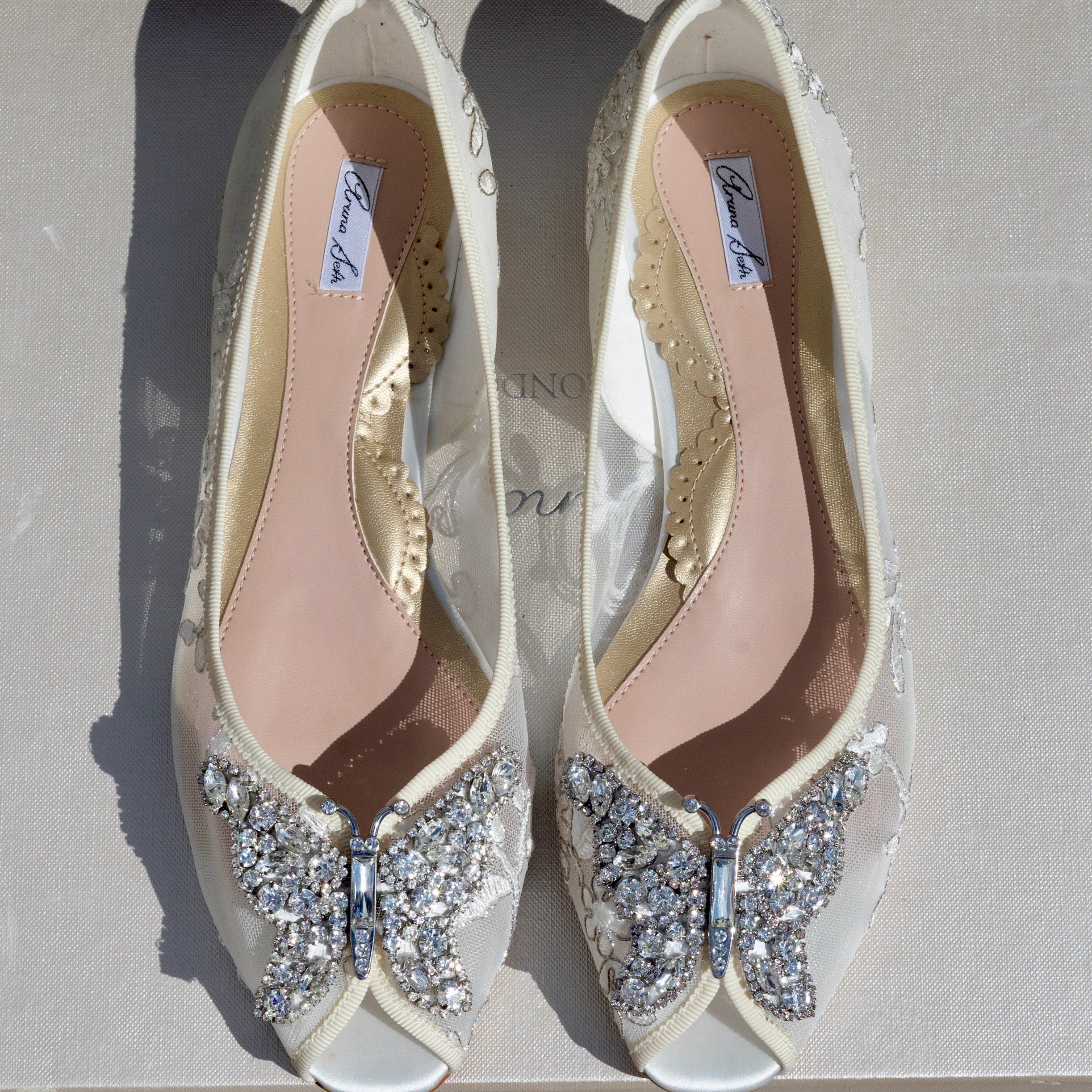 Liana Butterfly Open Toe Flats Ivory Lace