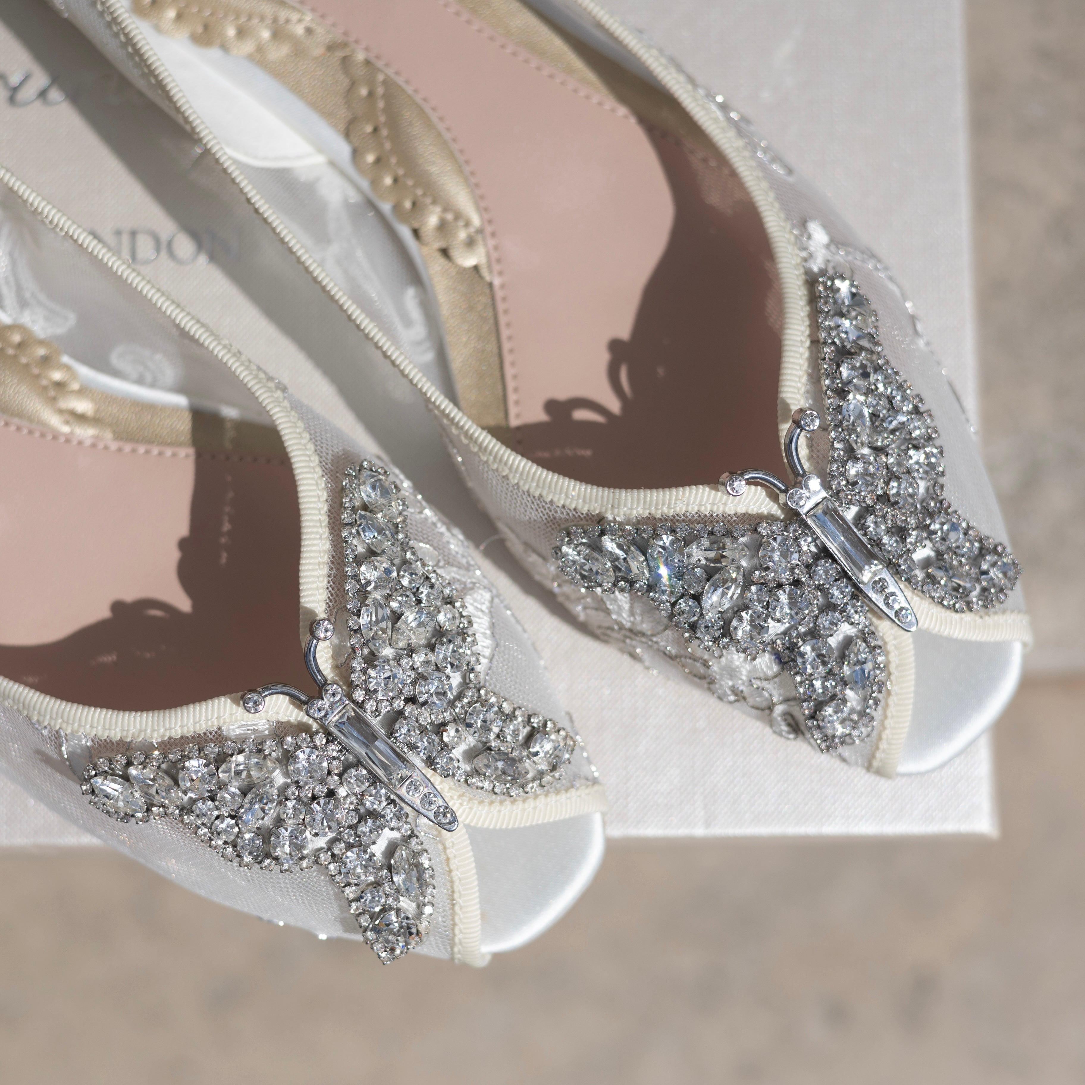 Liana Butterfly Open Toe Flats Ivory Lace