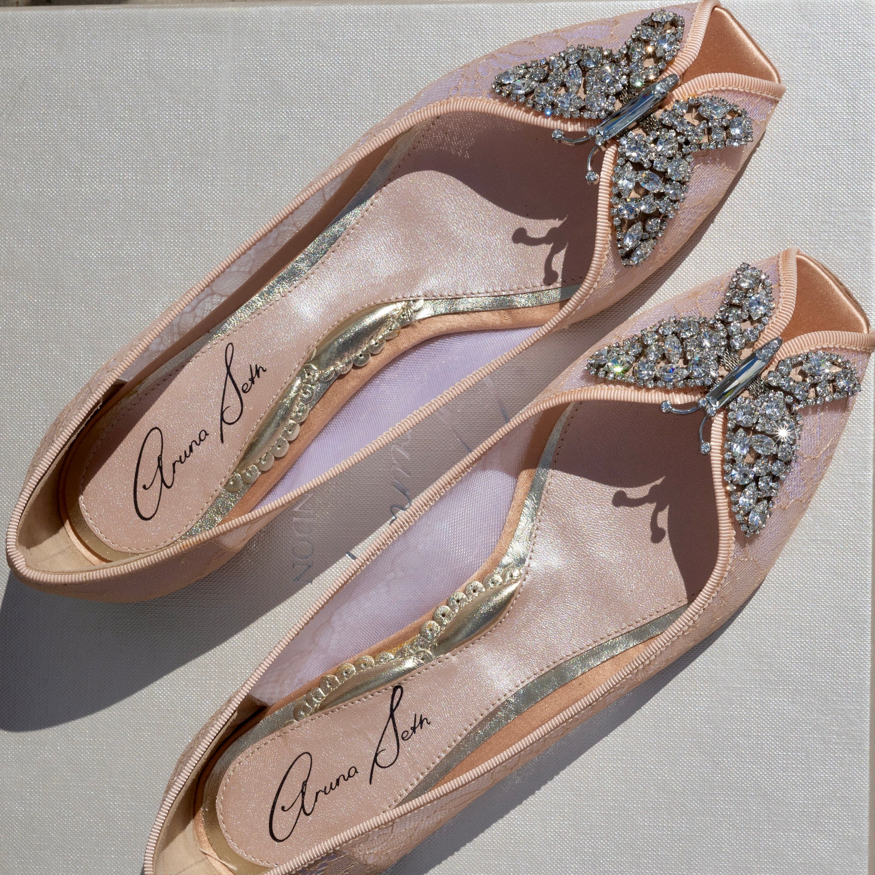 Liana Butterfly Open Toe Flats Blush Lace