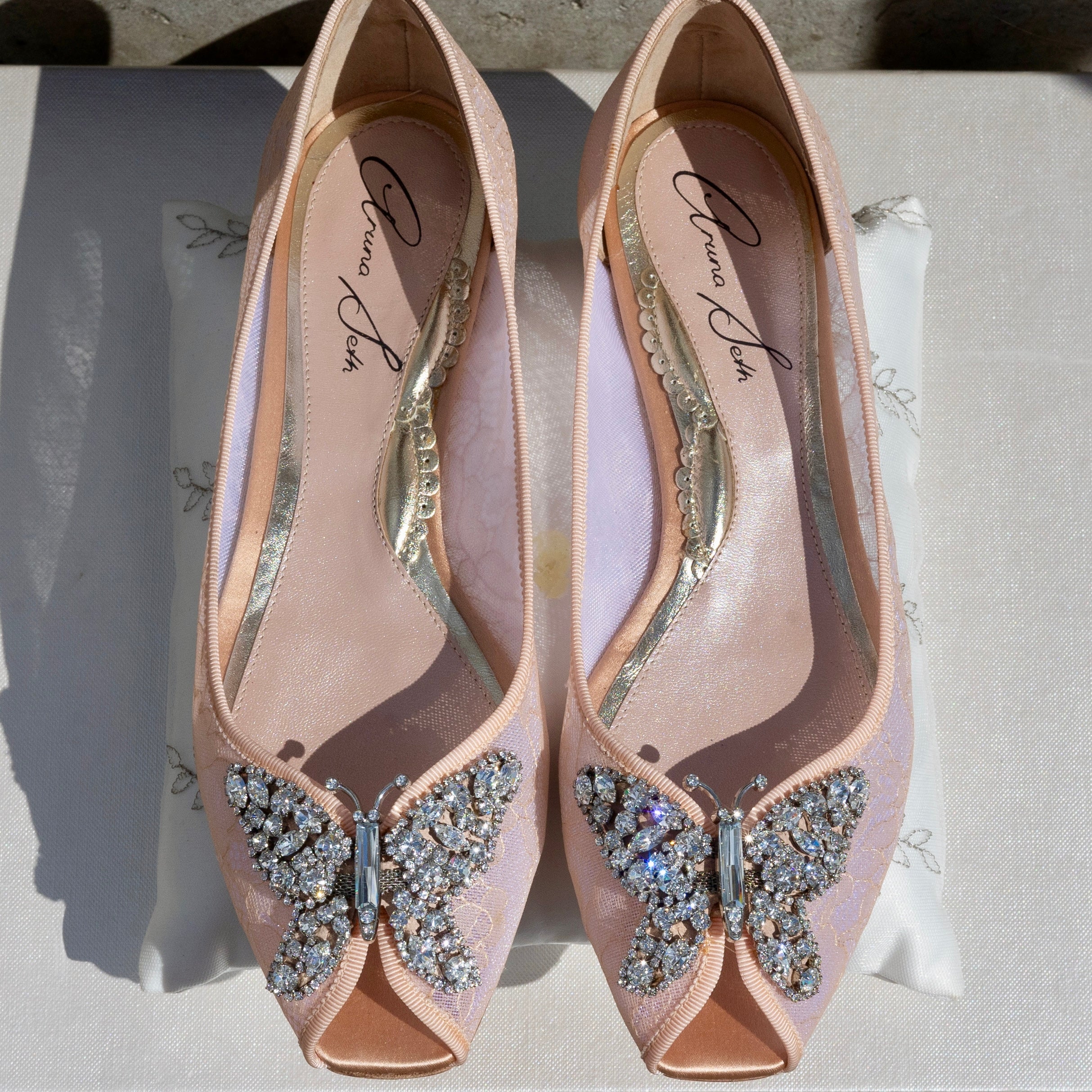 Liana Butterfly Open Toe Flats Blush Lace