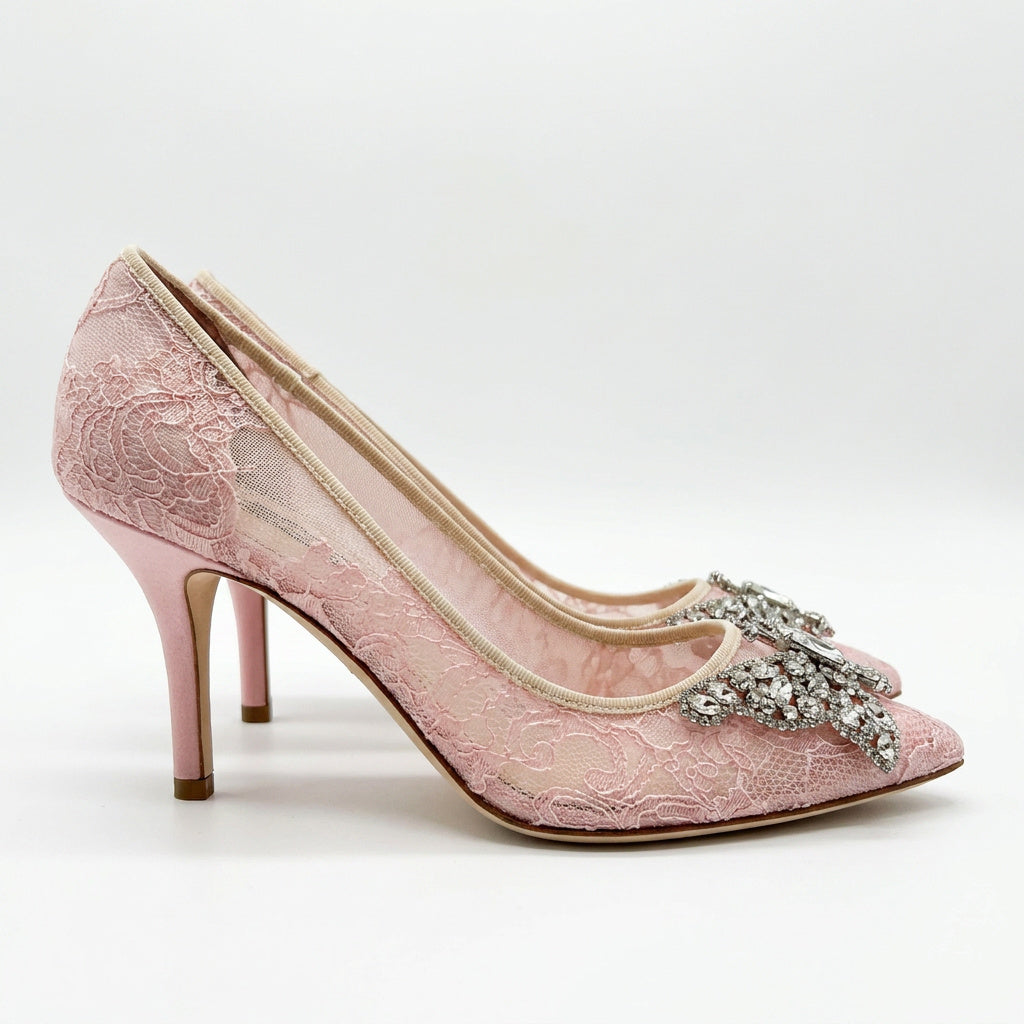 Emilia Butterfly Heels Pink Lace