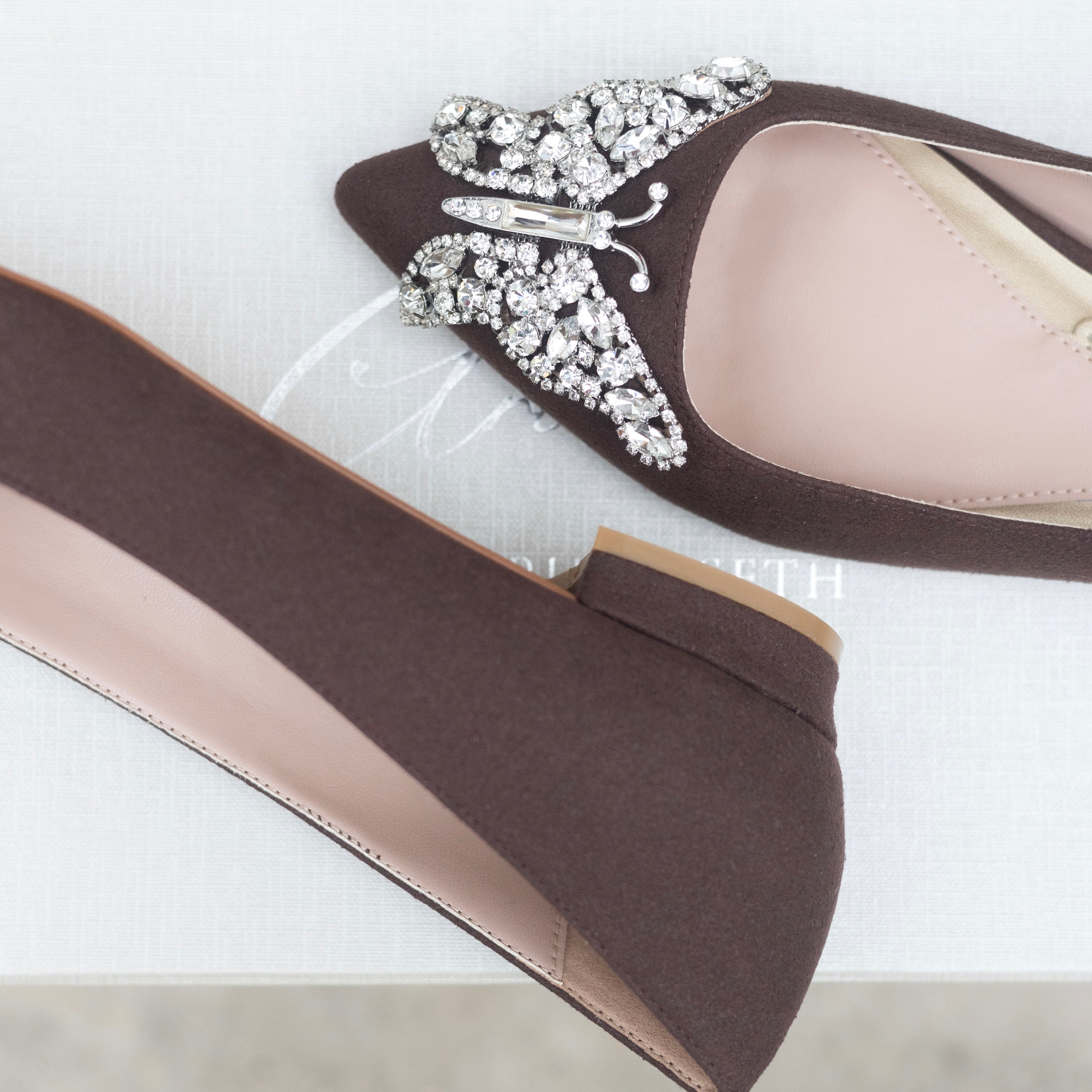 ELIANA BUTTERFLY POINTY FLATS CHOCOLATE BROWN Suede