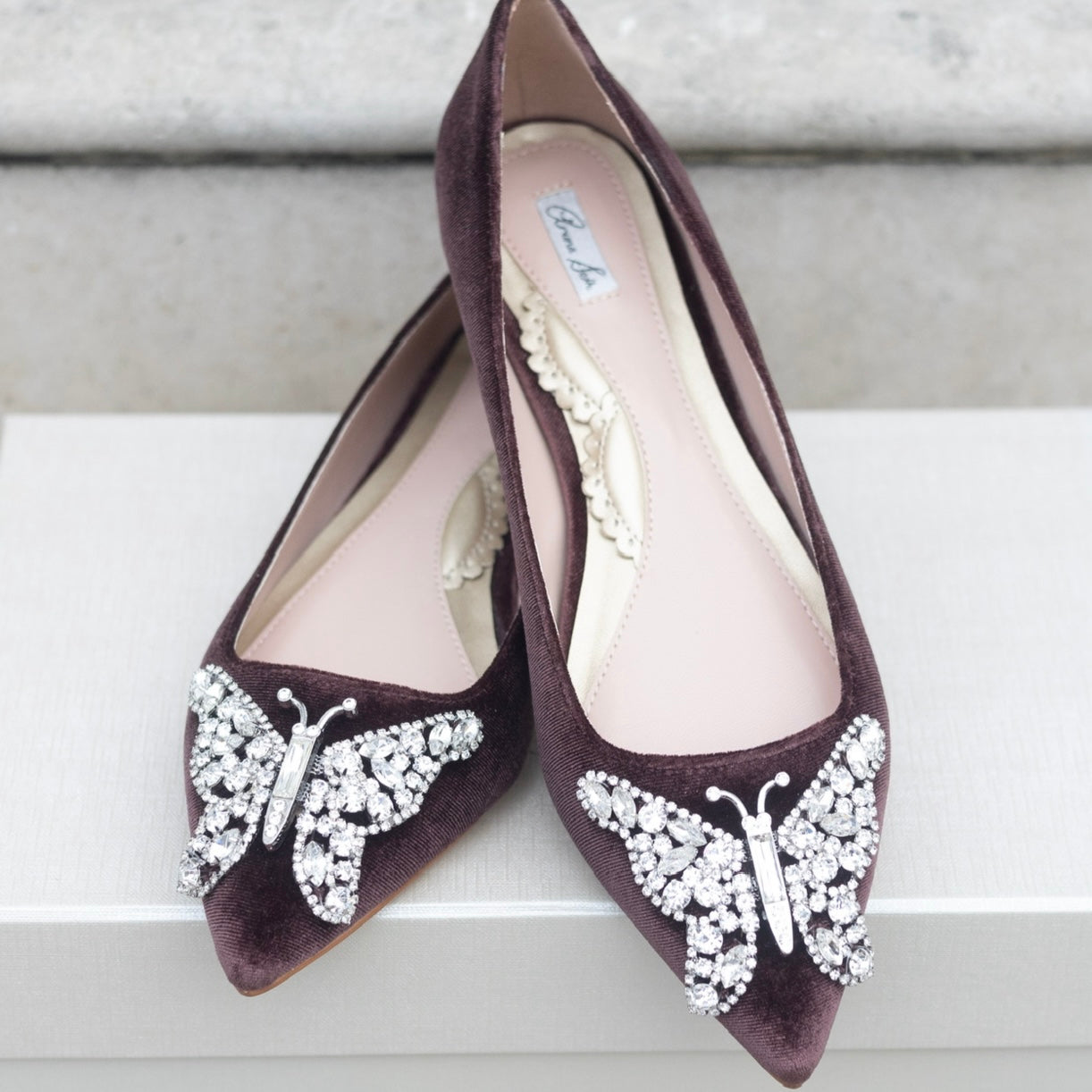 Eliana Butterfly Pointy Flats Chocolate Brown Velvet