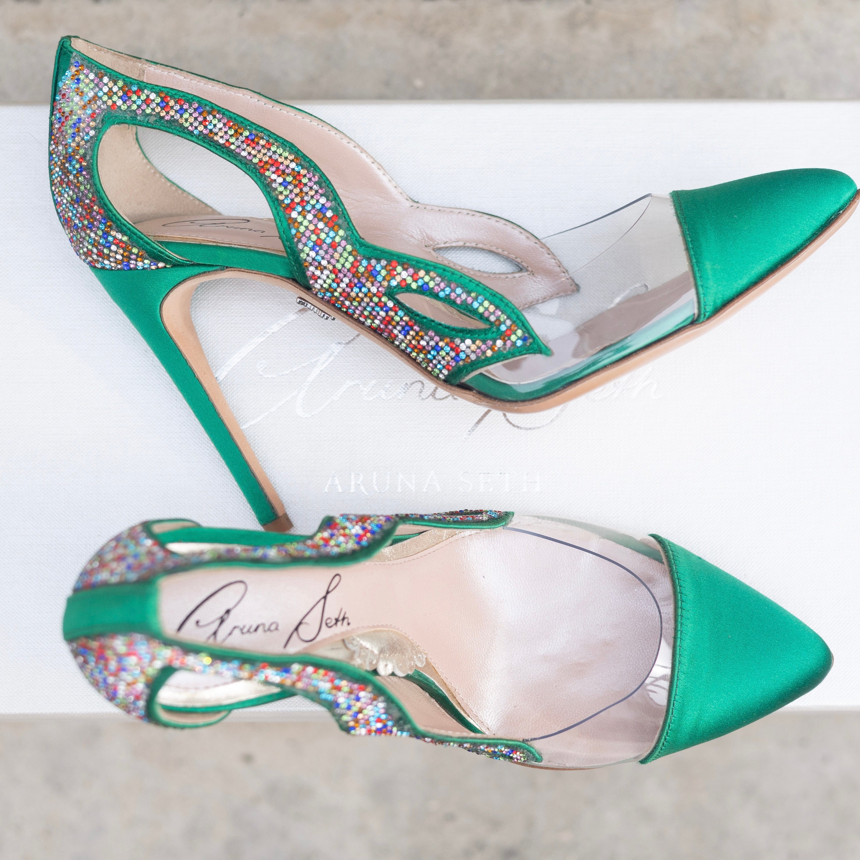 Cosmo Emerald Green Multicoloured Crystal Heels