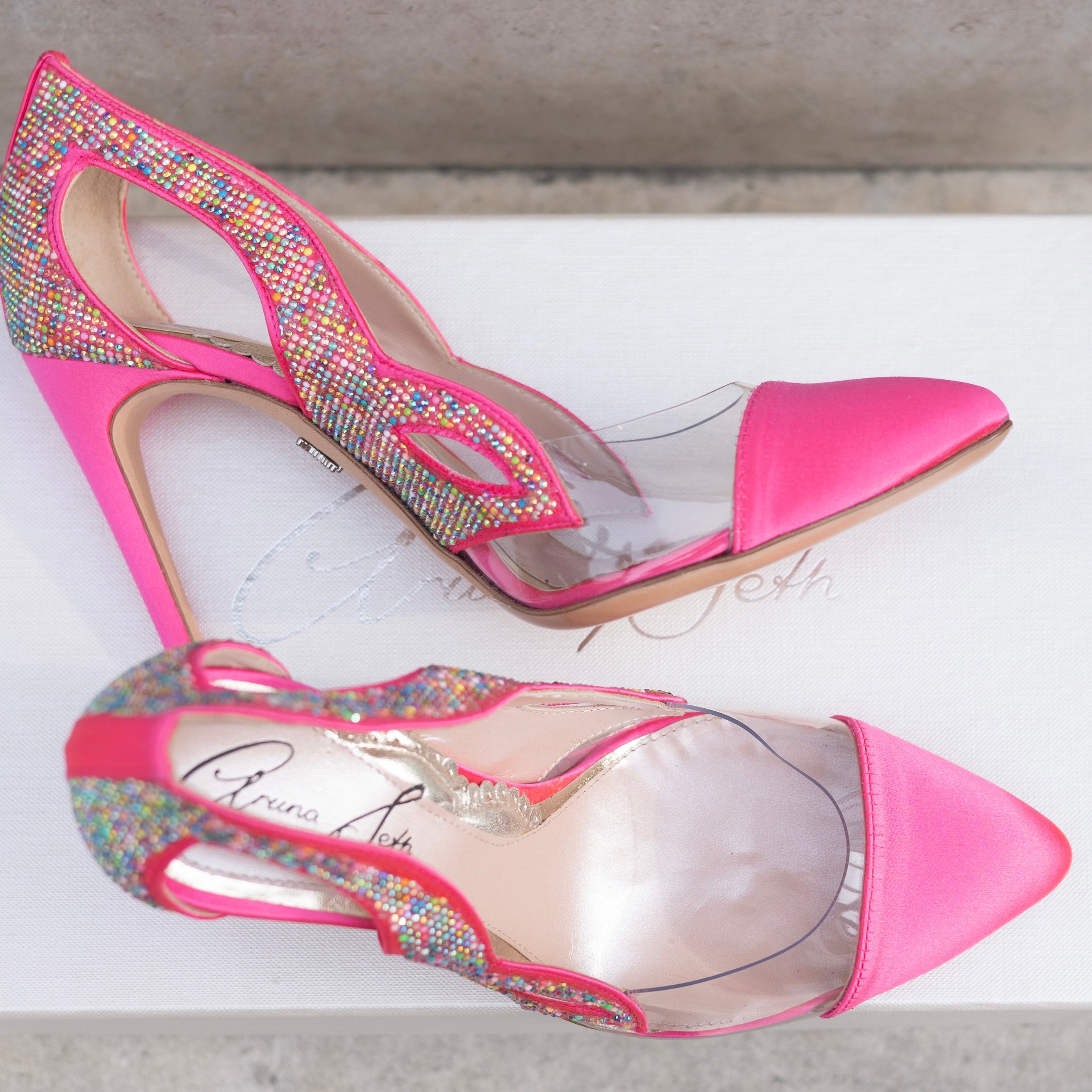 Cosmo Neon Pink Multicoloured Crystal Heels