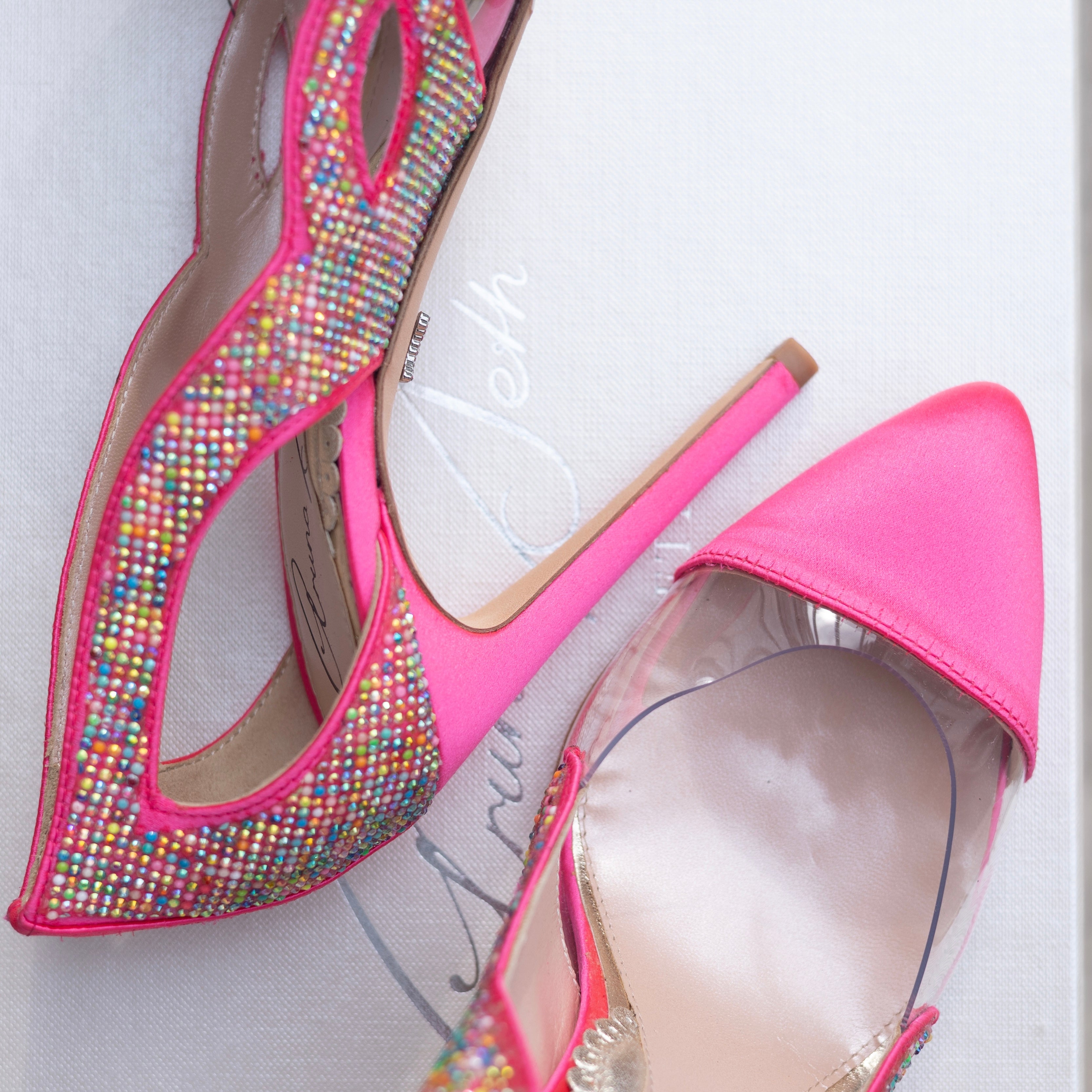 Cosmo Neon Pink Multicoloured Crystal Heels