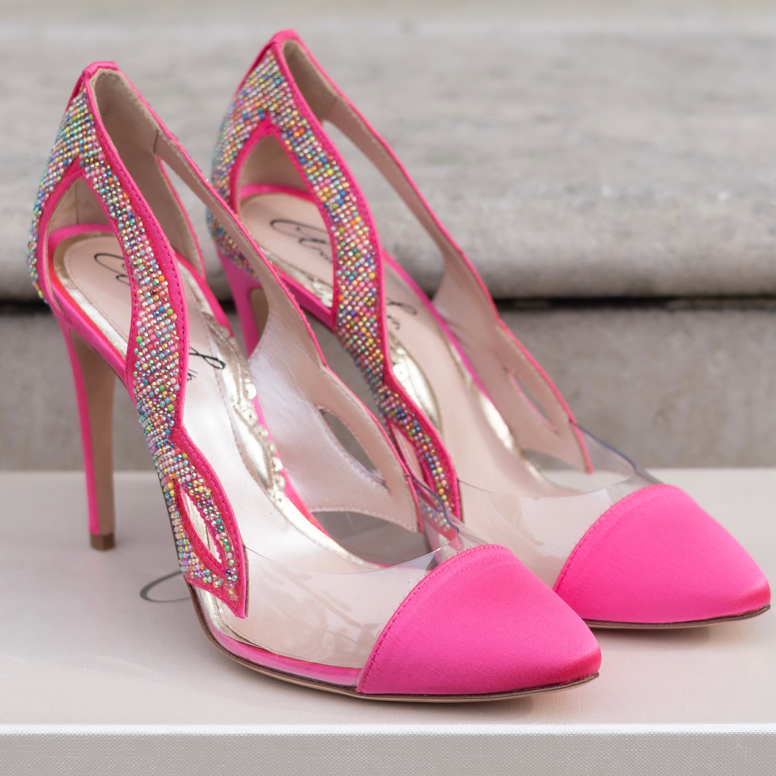 Cosmo Neon Pink Multicoloured Crystal Heels