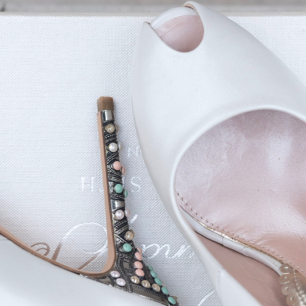 Candy Heel Ivory Pearlised Leather