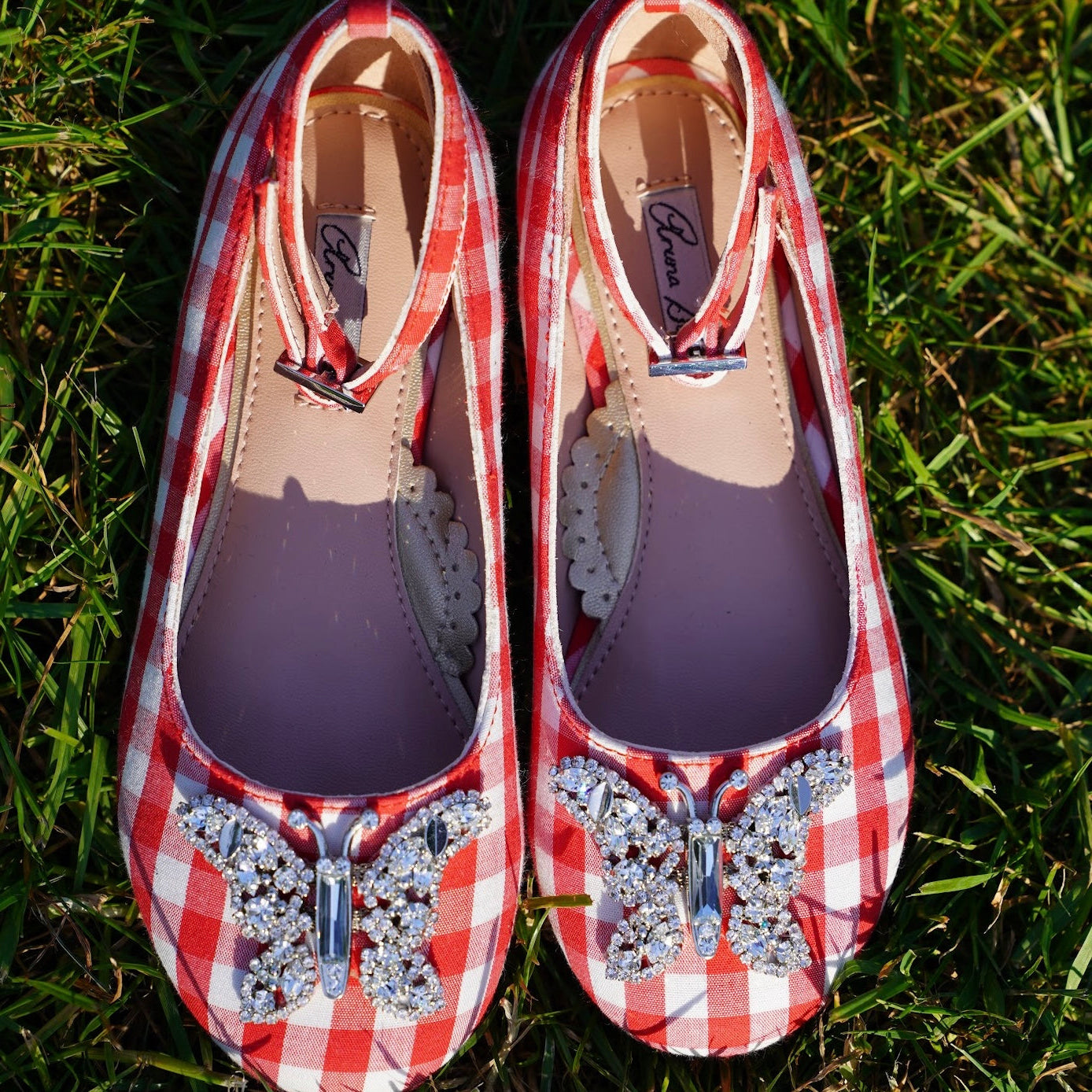 Angelina Butterfly Girls Shoes Red Gingham