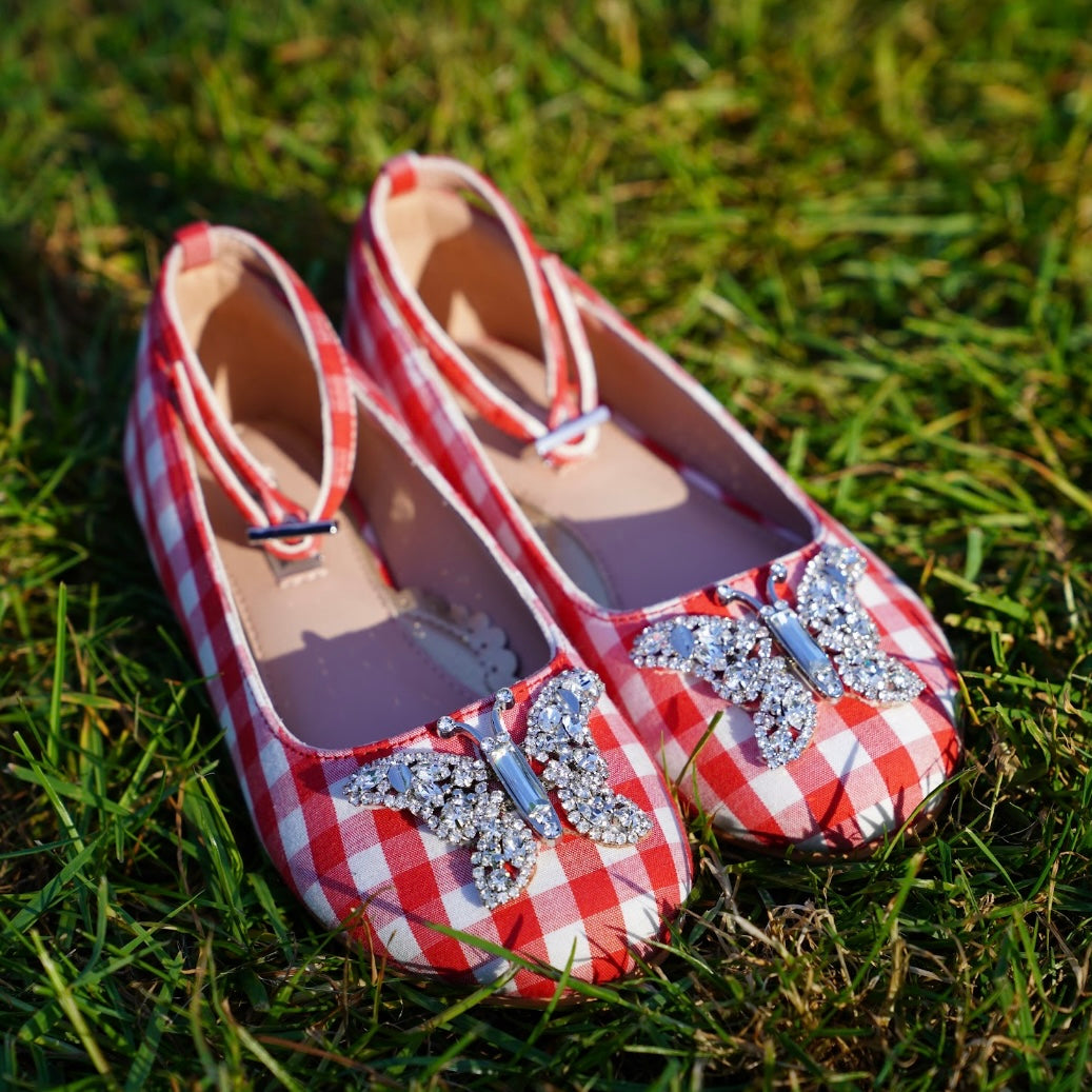 Angelina Butterfly Girls Shoes Red Gingham