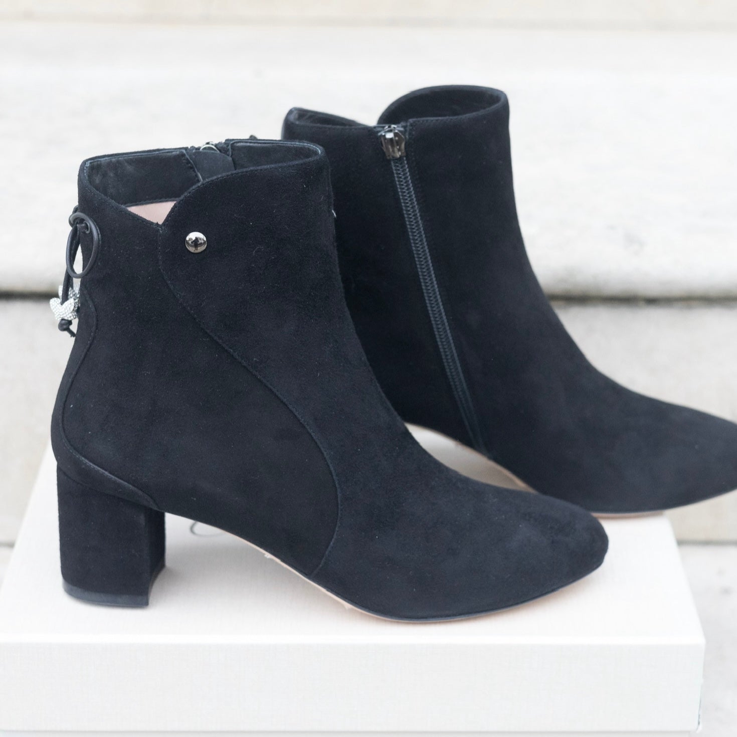 Aida Block Heel Ankle Boot Black Suede