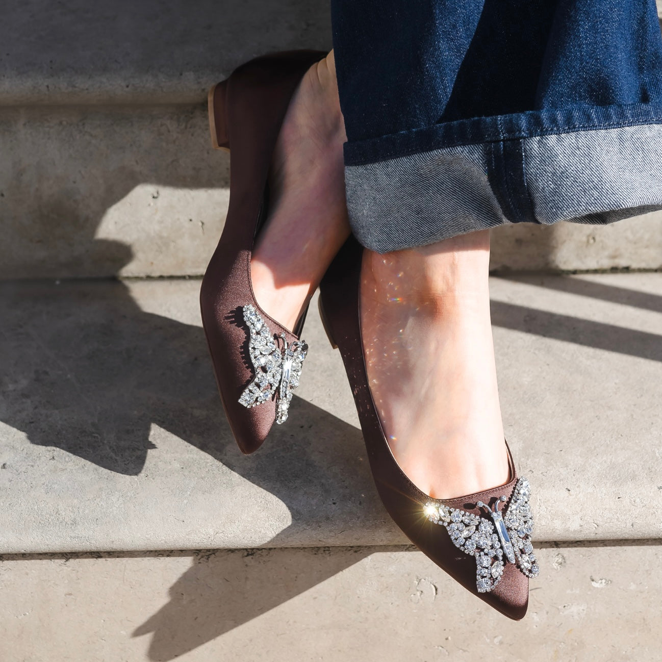 ELIANA BUTTERFLY POINTY FLATS CHOCOLATE BROWN Suede