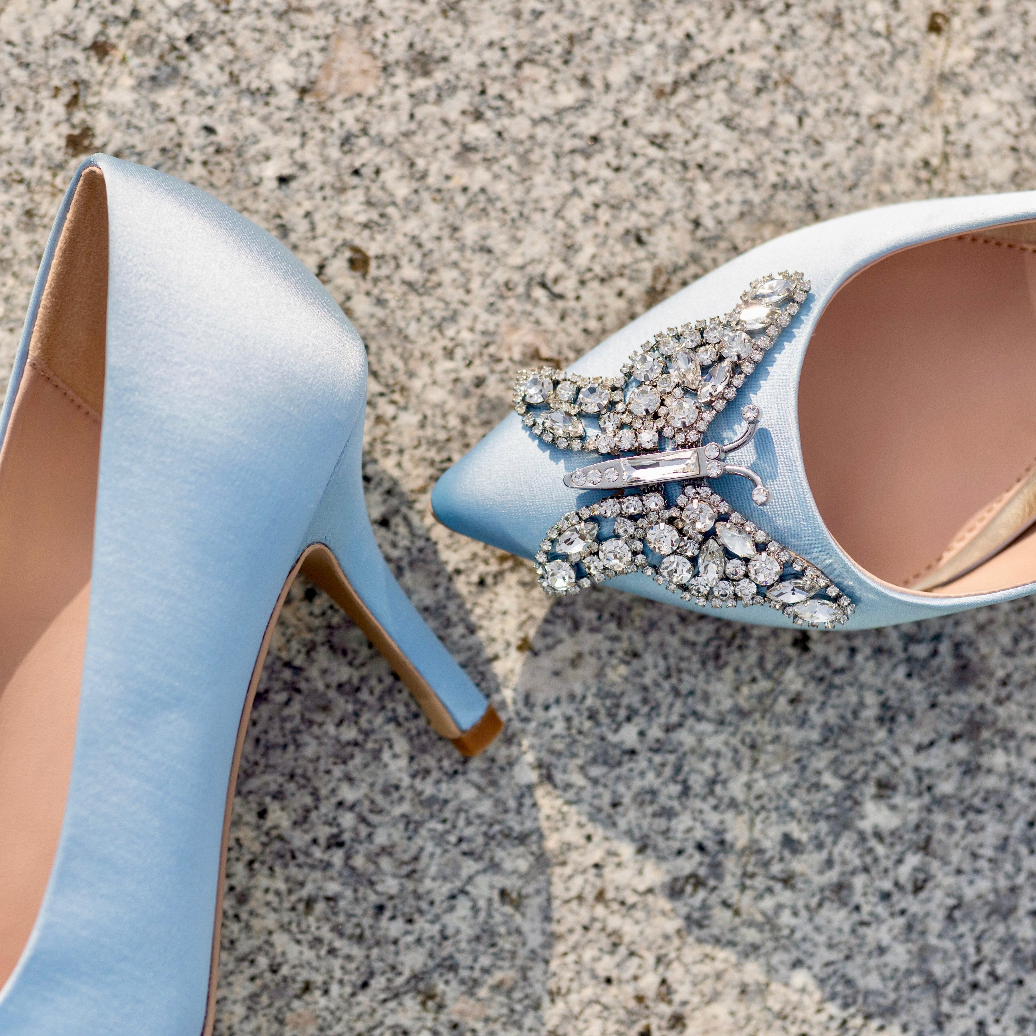 Emilia Butterfly Heels Powder Blue Satin