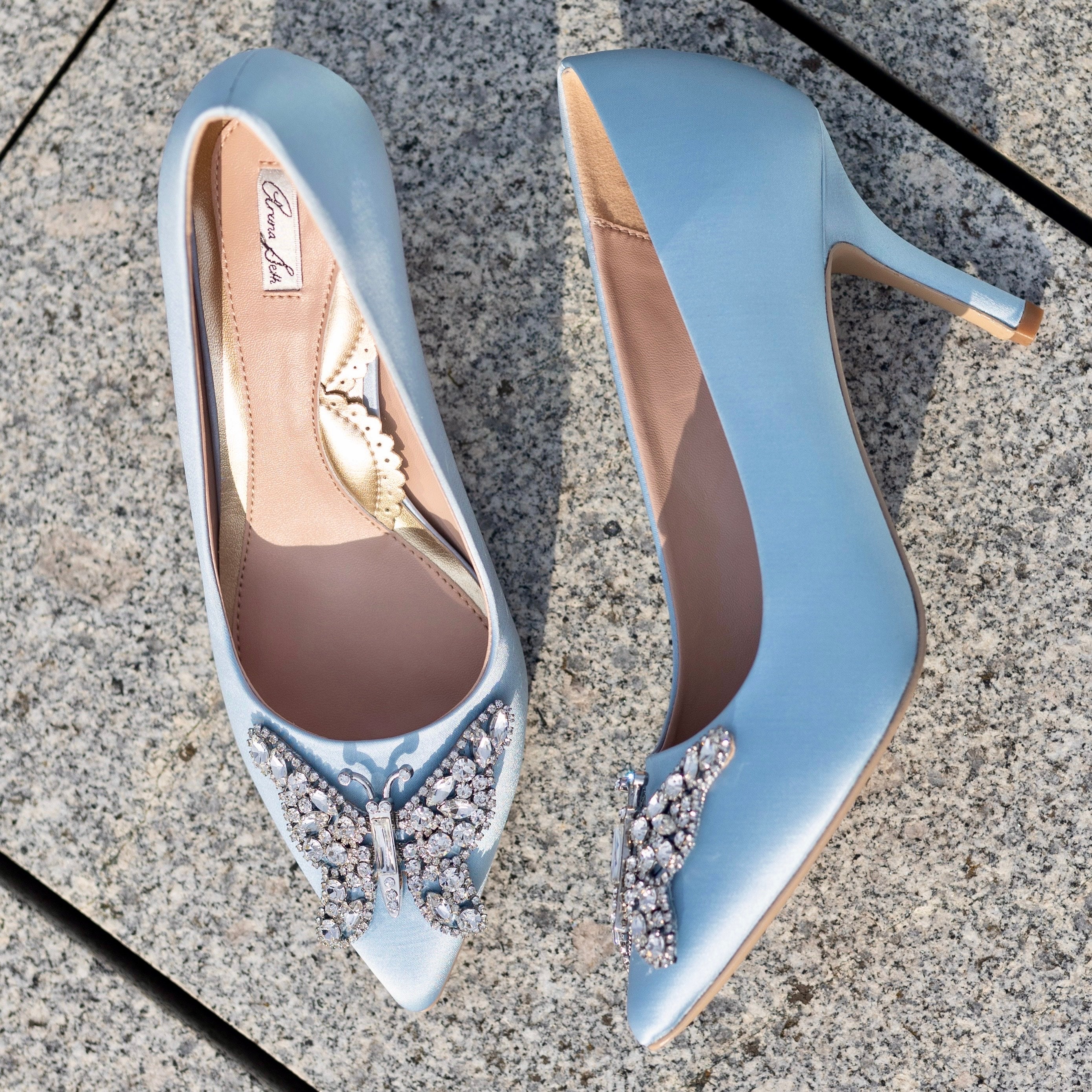 Emilia Butterfly Heels Powder Blue Satin