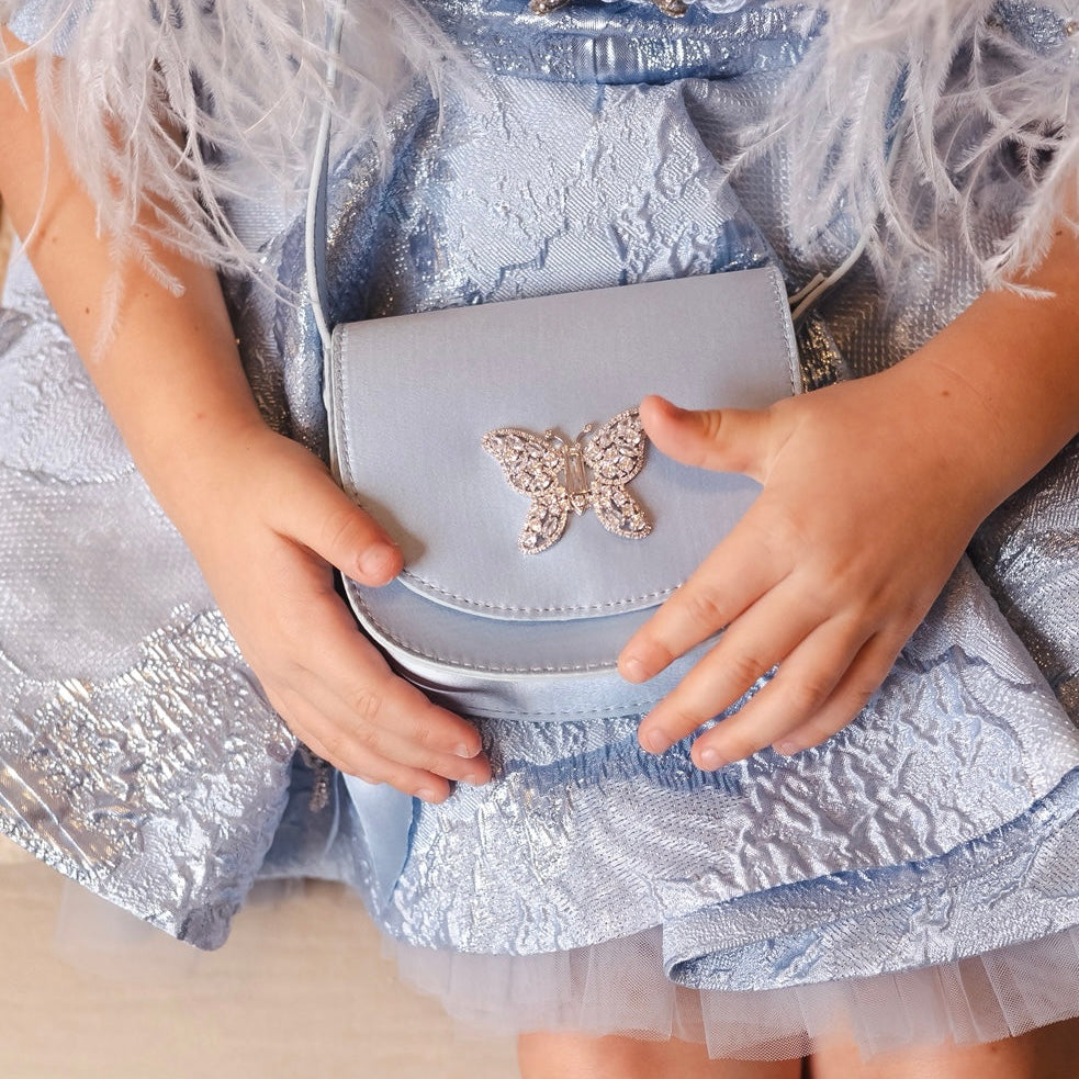 Luna Mini Butterfly Frozen Blue Satin Bag