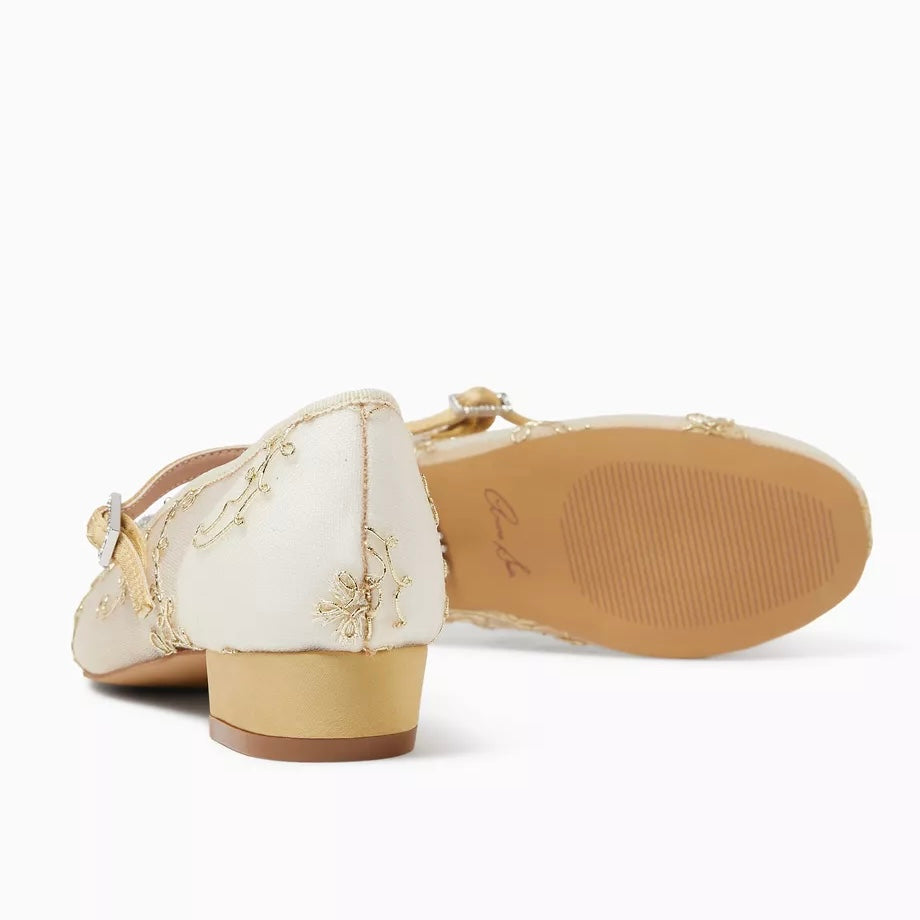 LULU BUTTERFLY GIRLS MARY JANE HEELS Gold LACE
