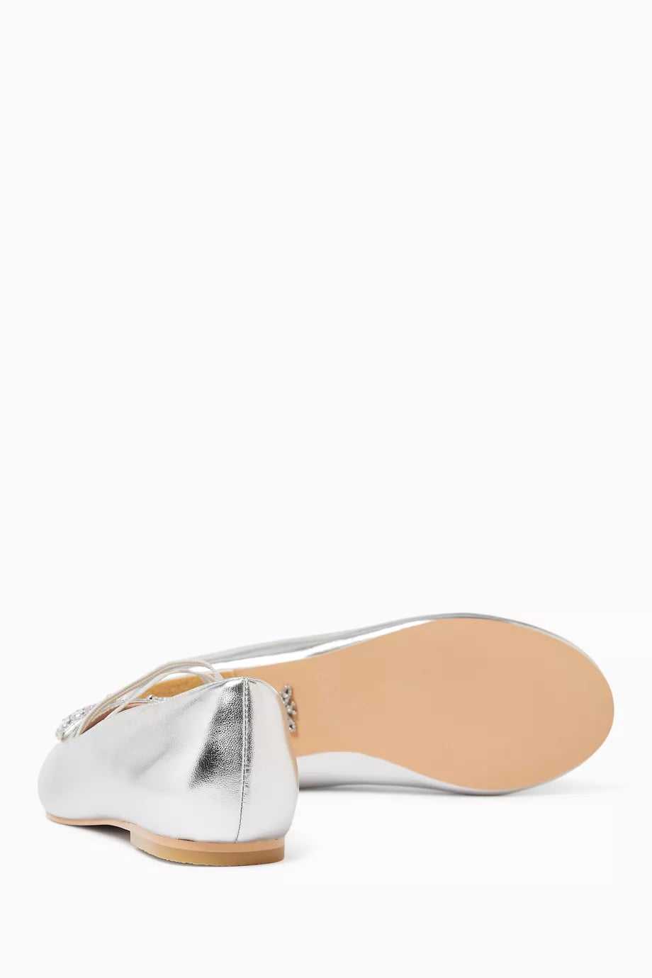 Mila Butterfly Girls Silver Metallic Leather Ballerinas